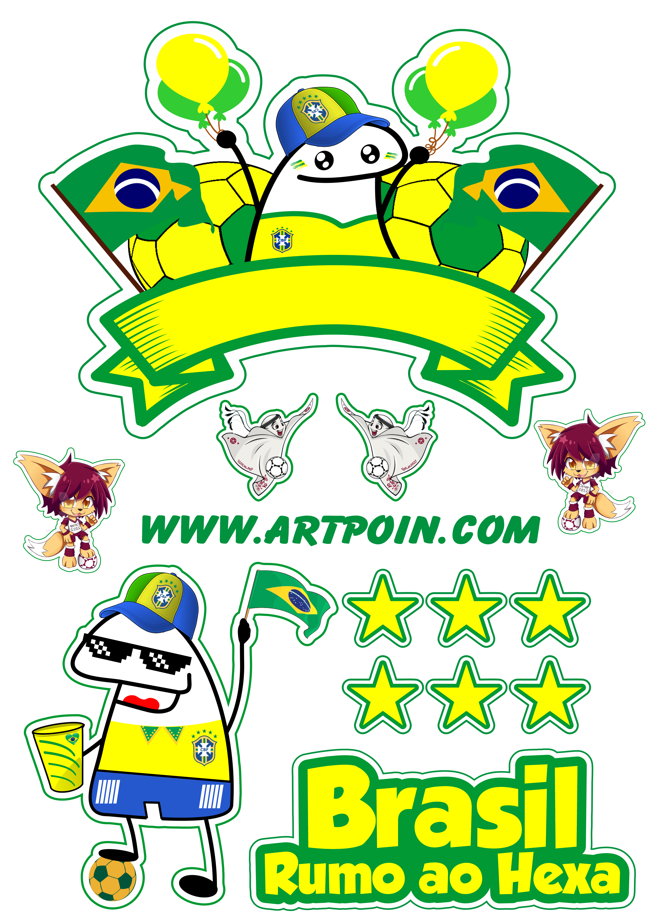 Topo de bolo Brasil copa do mundo 2022 flork of cows download