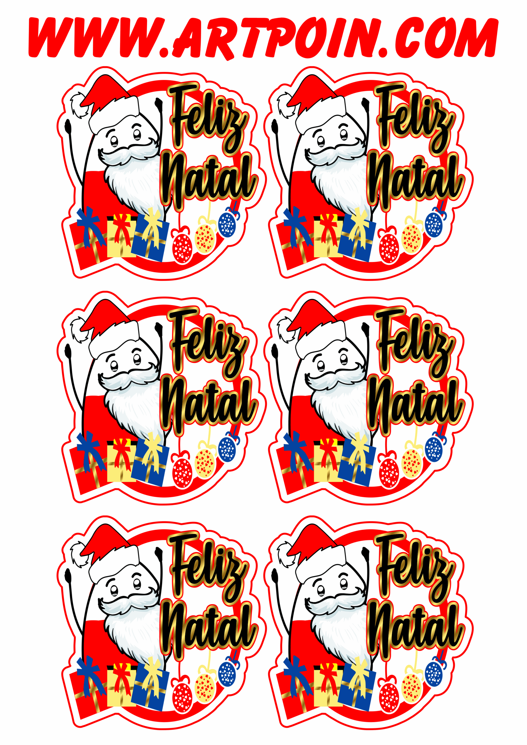 Feliz natal Flork Cartela de adesivos stickers 6 unidades grátis para imprimir png