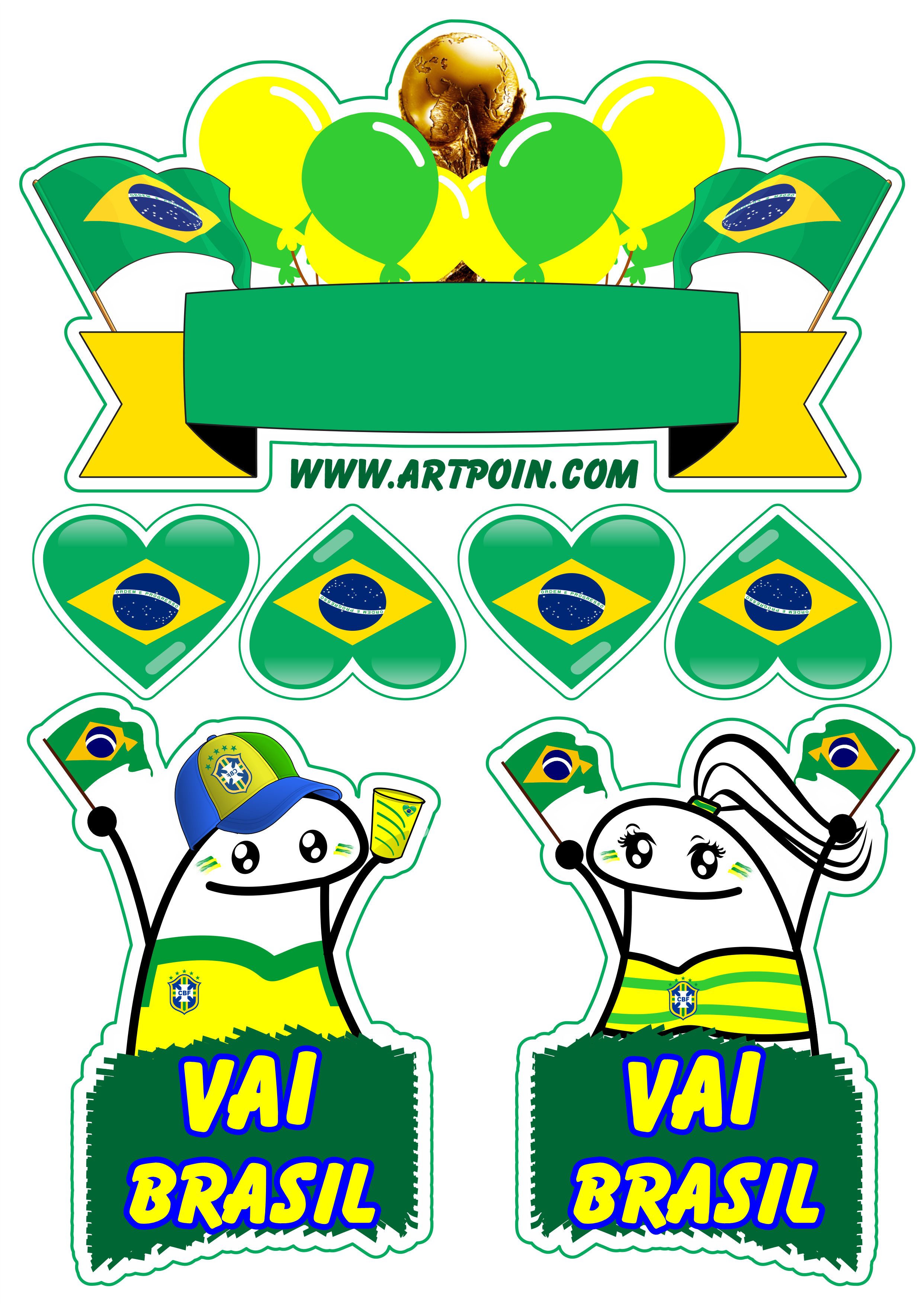 Topo de bolo flork figurinhas engraçadas vai brasil copa do mundo 2022 png