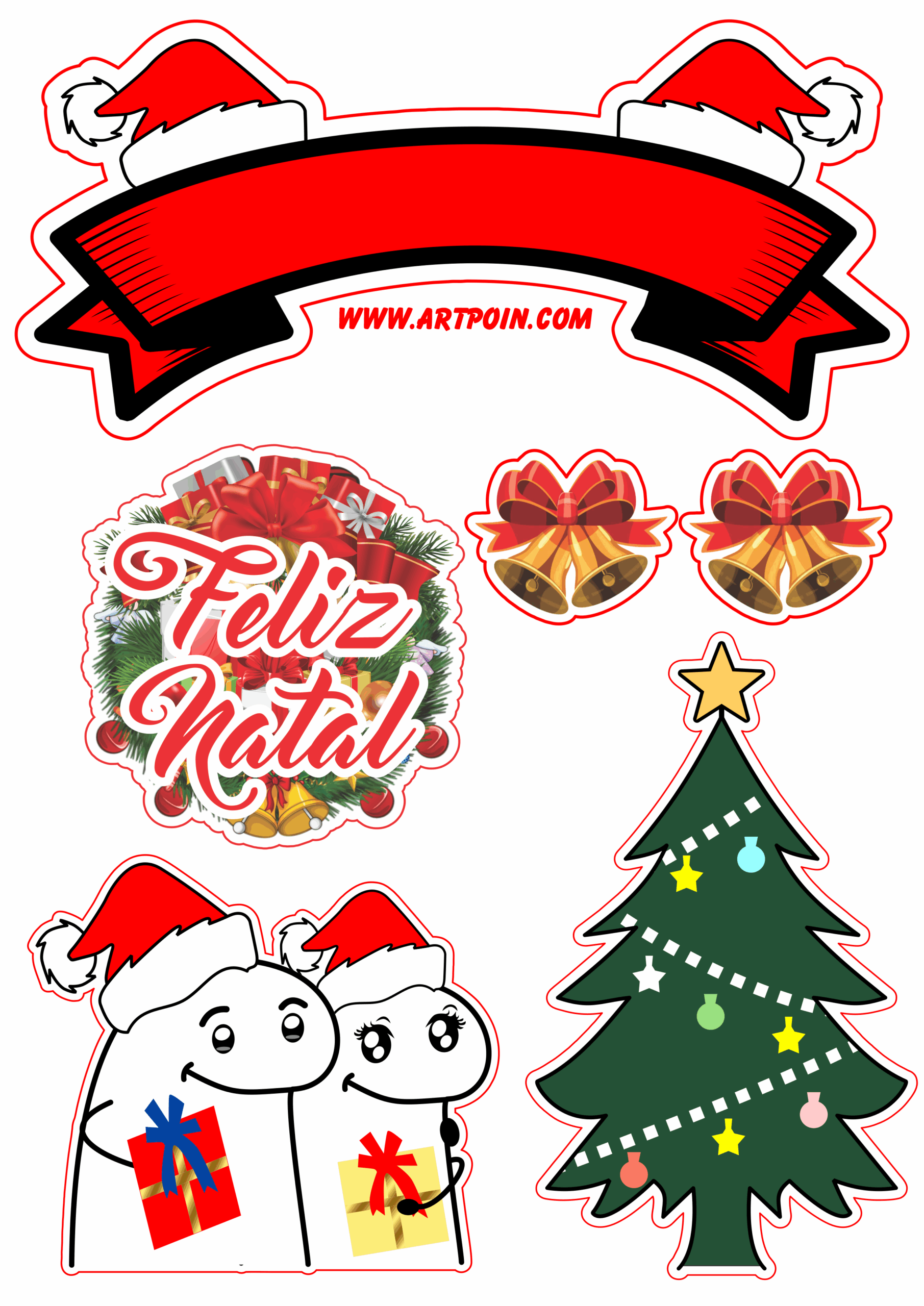 Topo de bolo casal flork feliz natal grátis para imprimir png