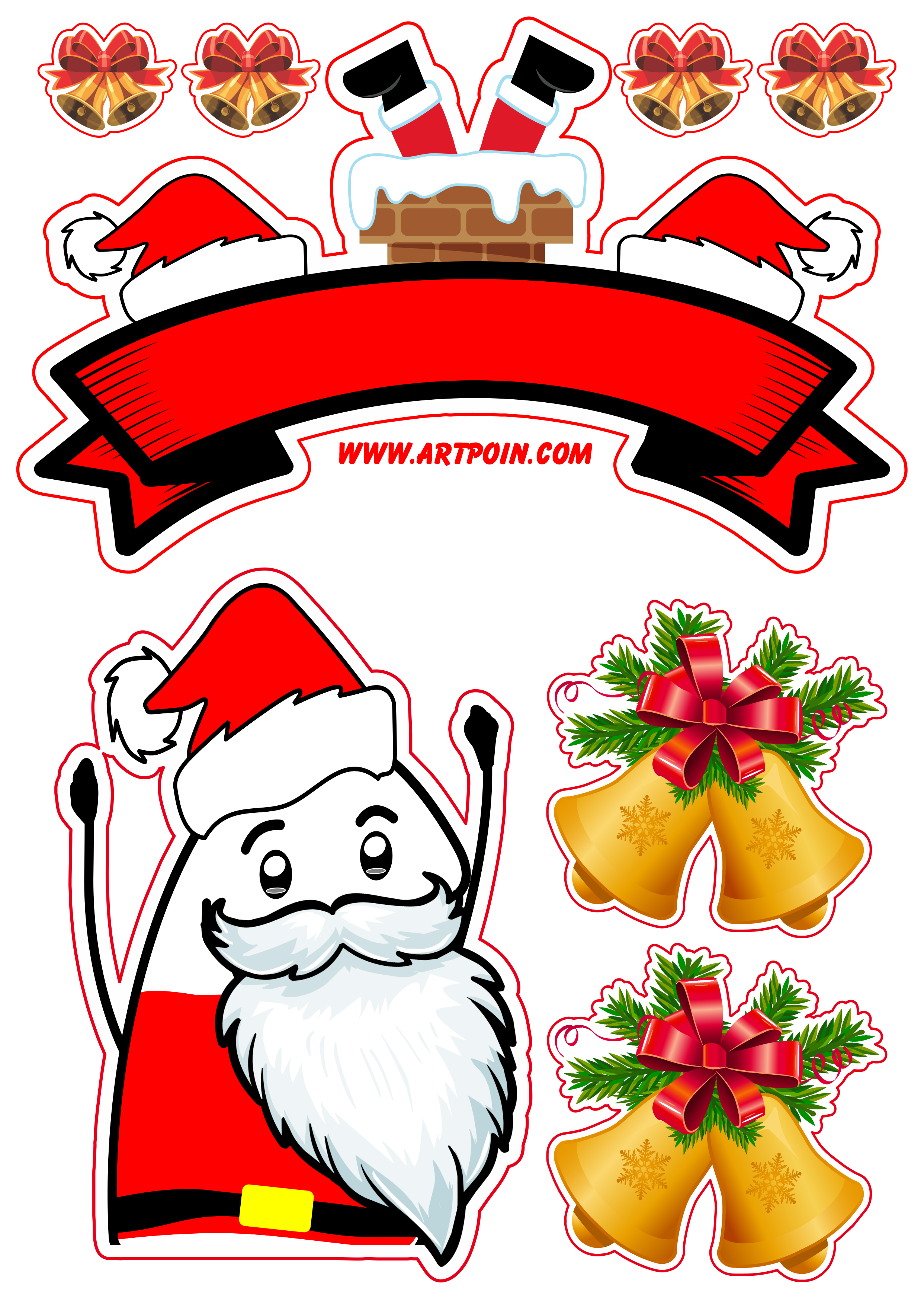 Topo de bolo flork of cows tema de natal com papai noel png