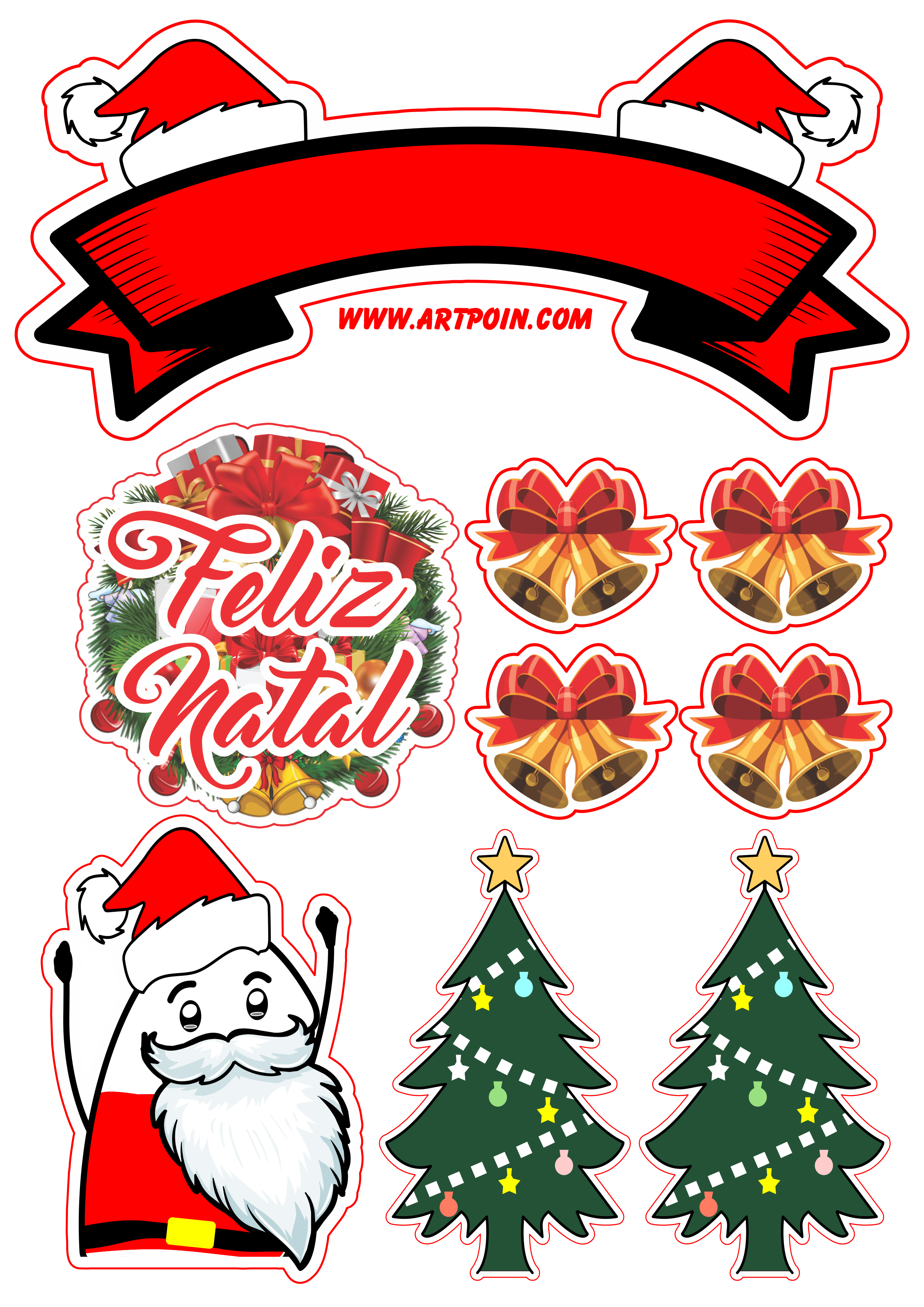 Feliz Natal! - Topper de Bolo - Adesivos - PNG - Flâmulas GRÁTIS