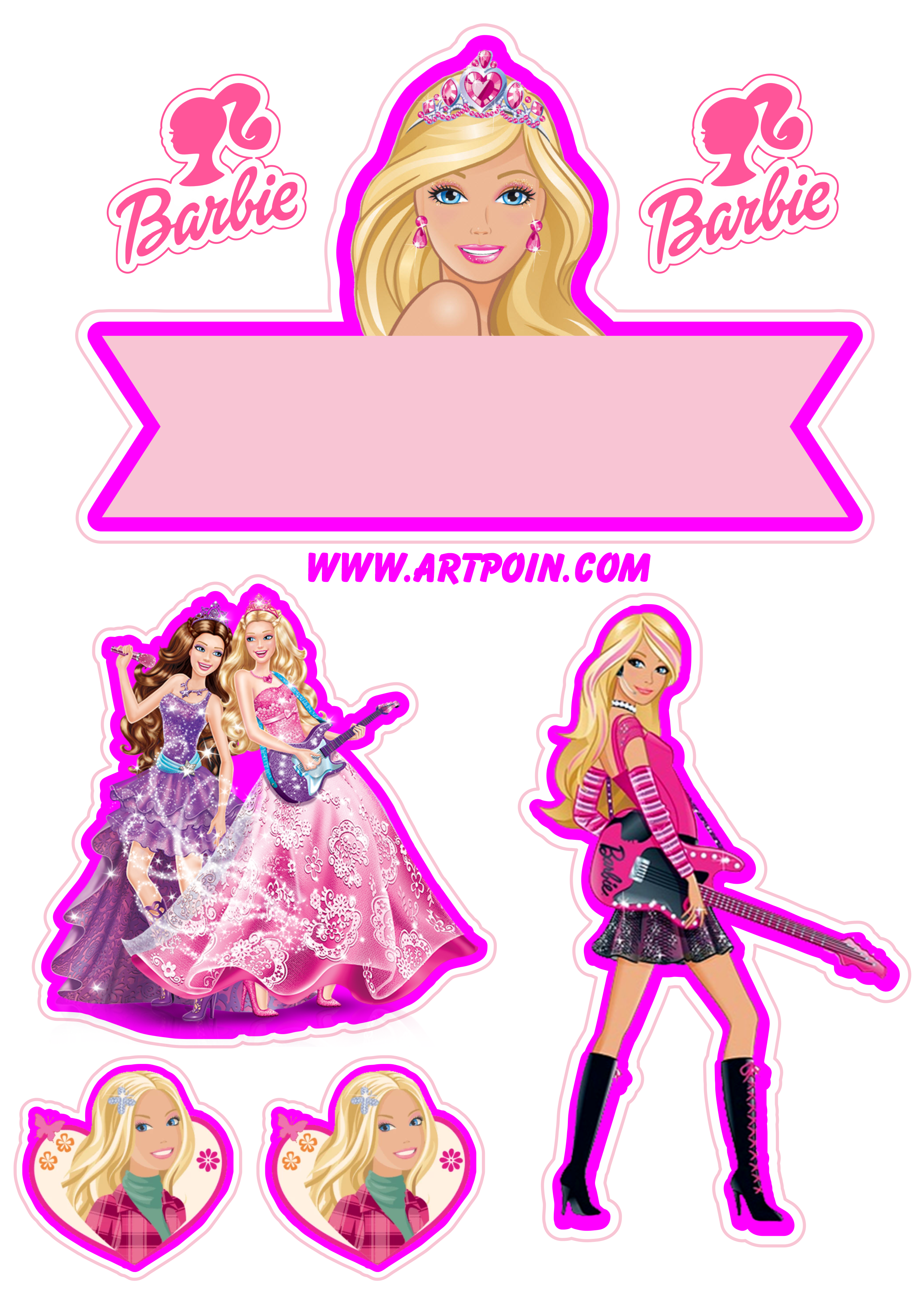 Topo de Bolo Barbie Rosa Pink Topper para Bolo Aniversário