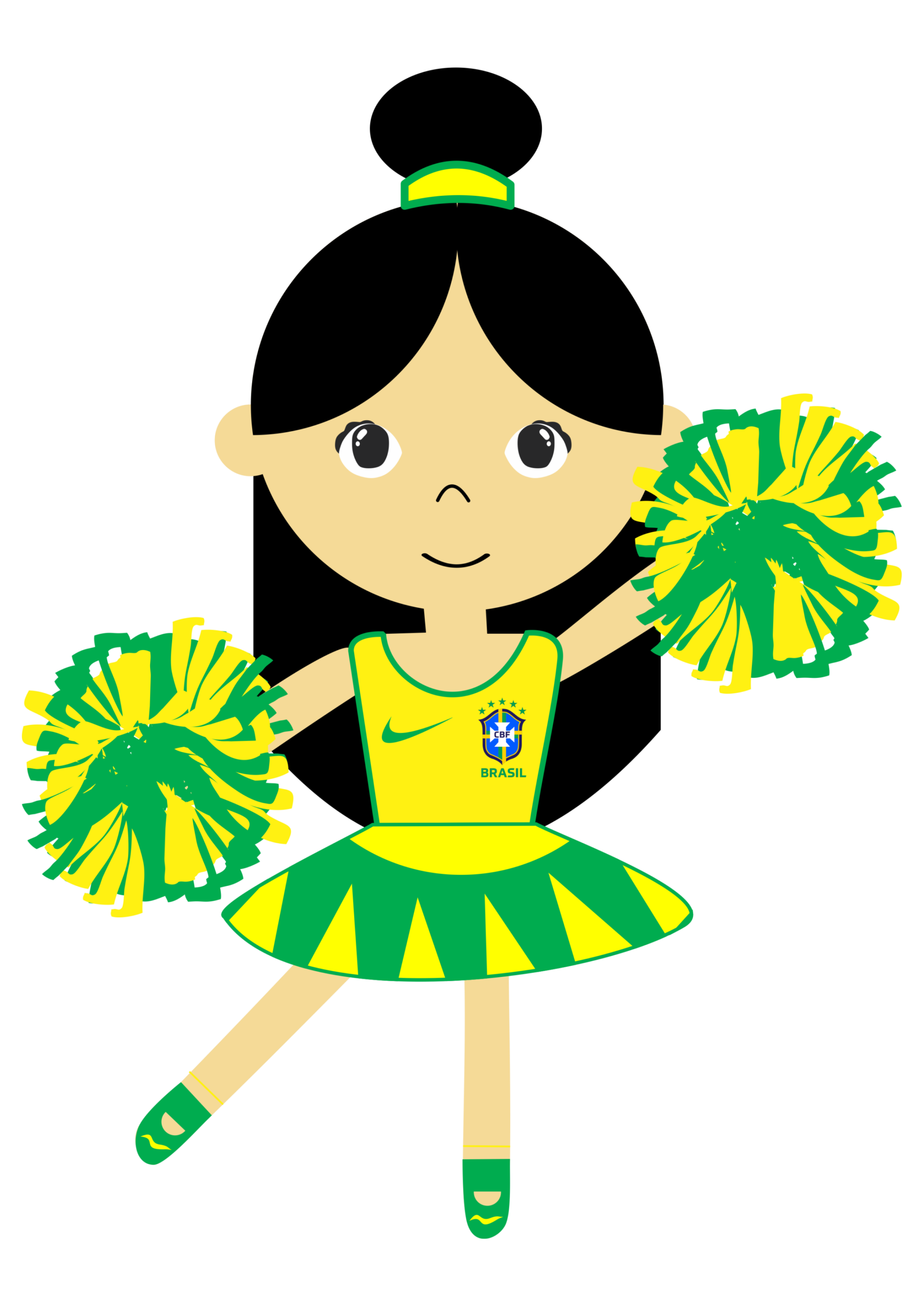Brazilian fan pretty girl world cup 2026 simple drawing vector png