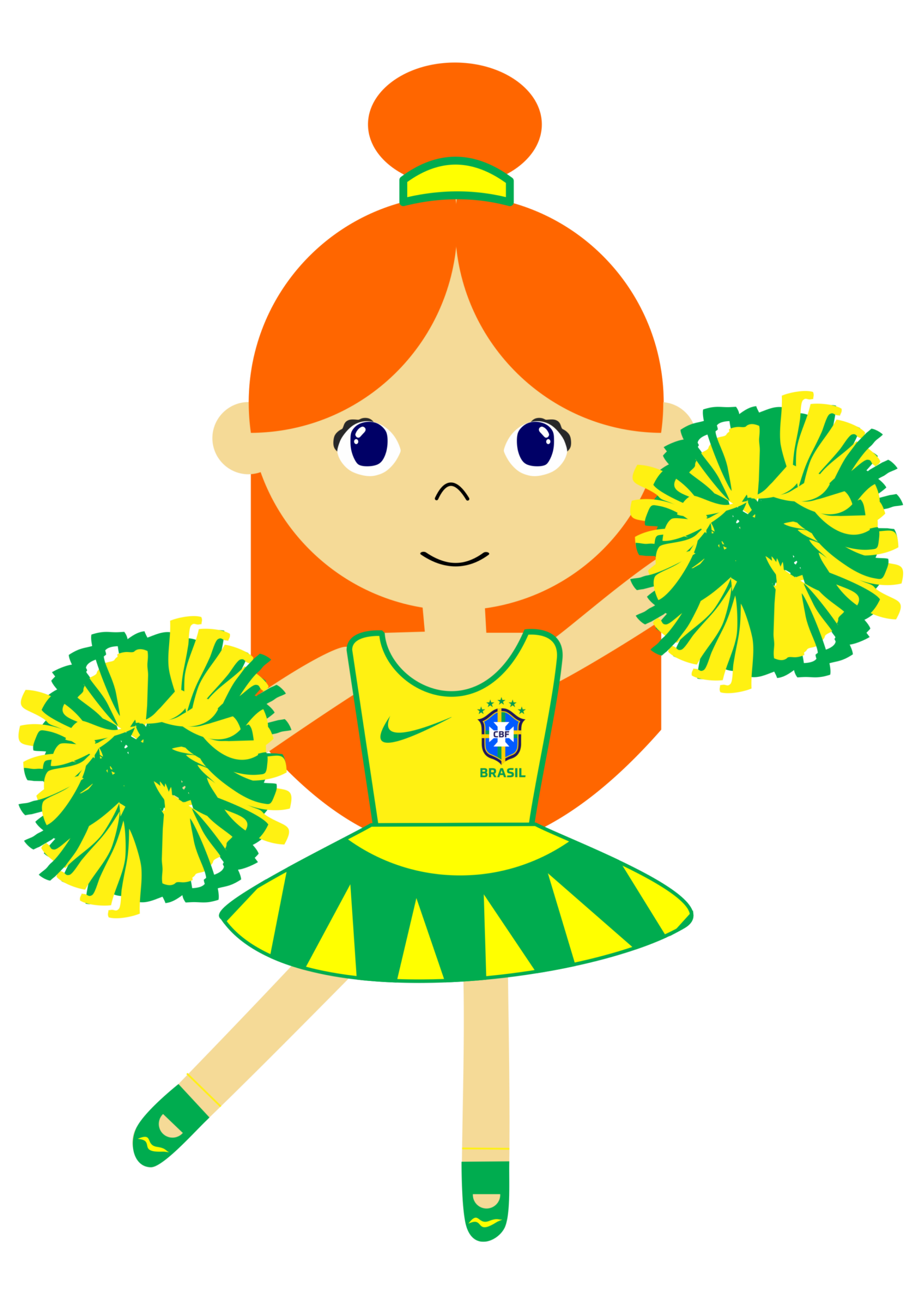 Brazilian fan red hair girl world cup 2026 simple drawing vector png