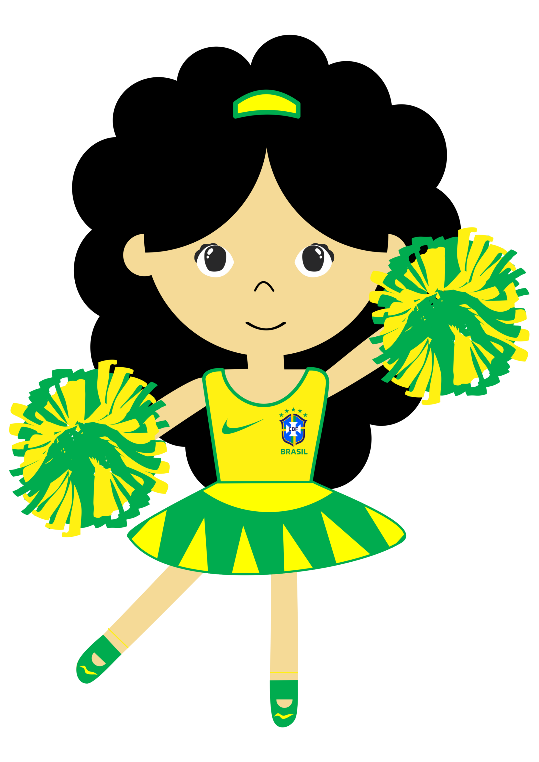 Brazilian fan pretty girl world cup 2026 simple drawing vector transparent background png