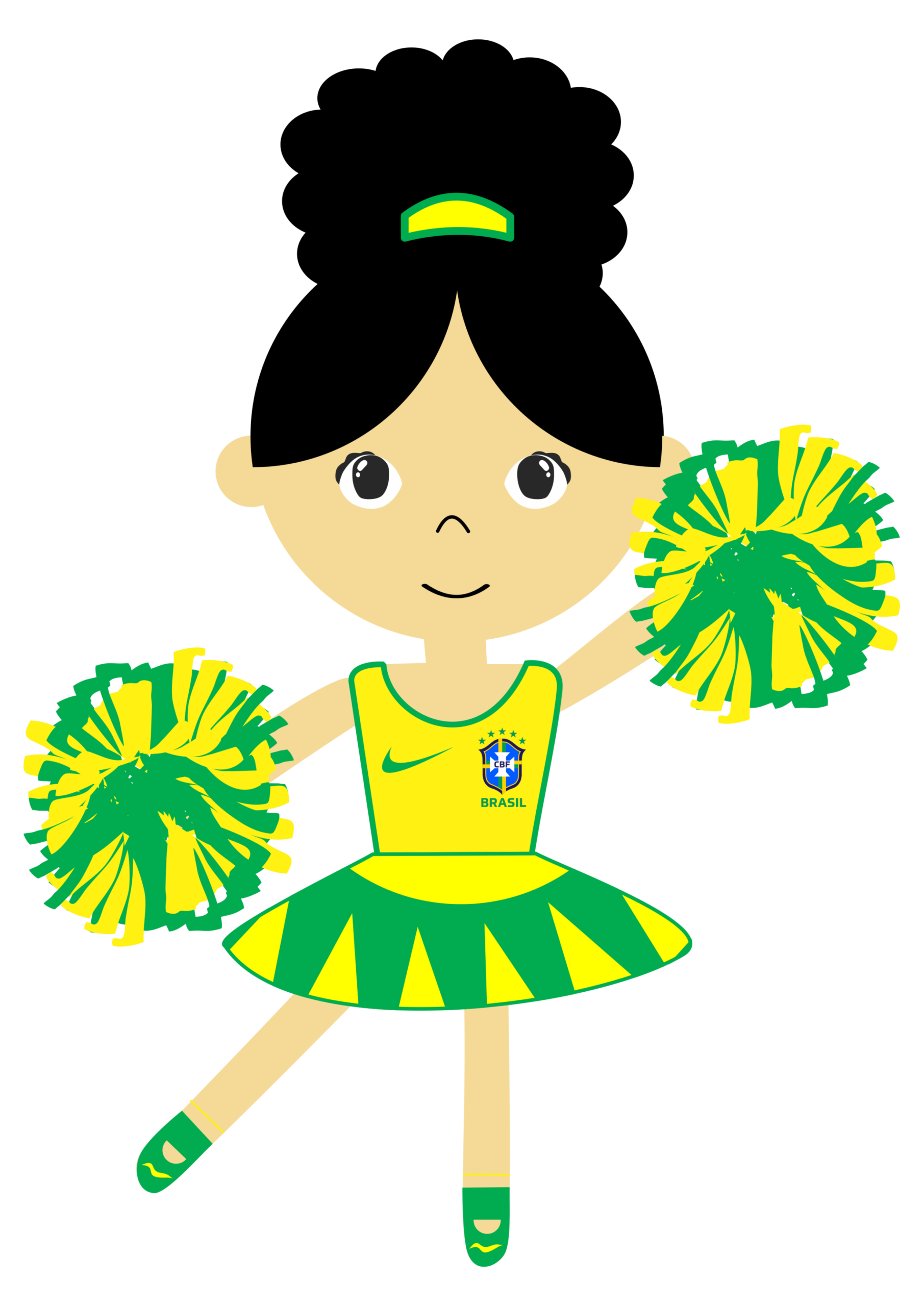 Brazilian fan pretty girl world cup 2026 simple drawing vector transparent background clipart png