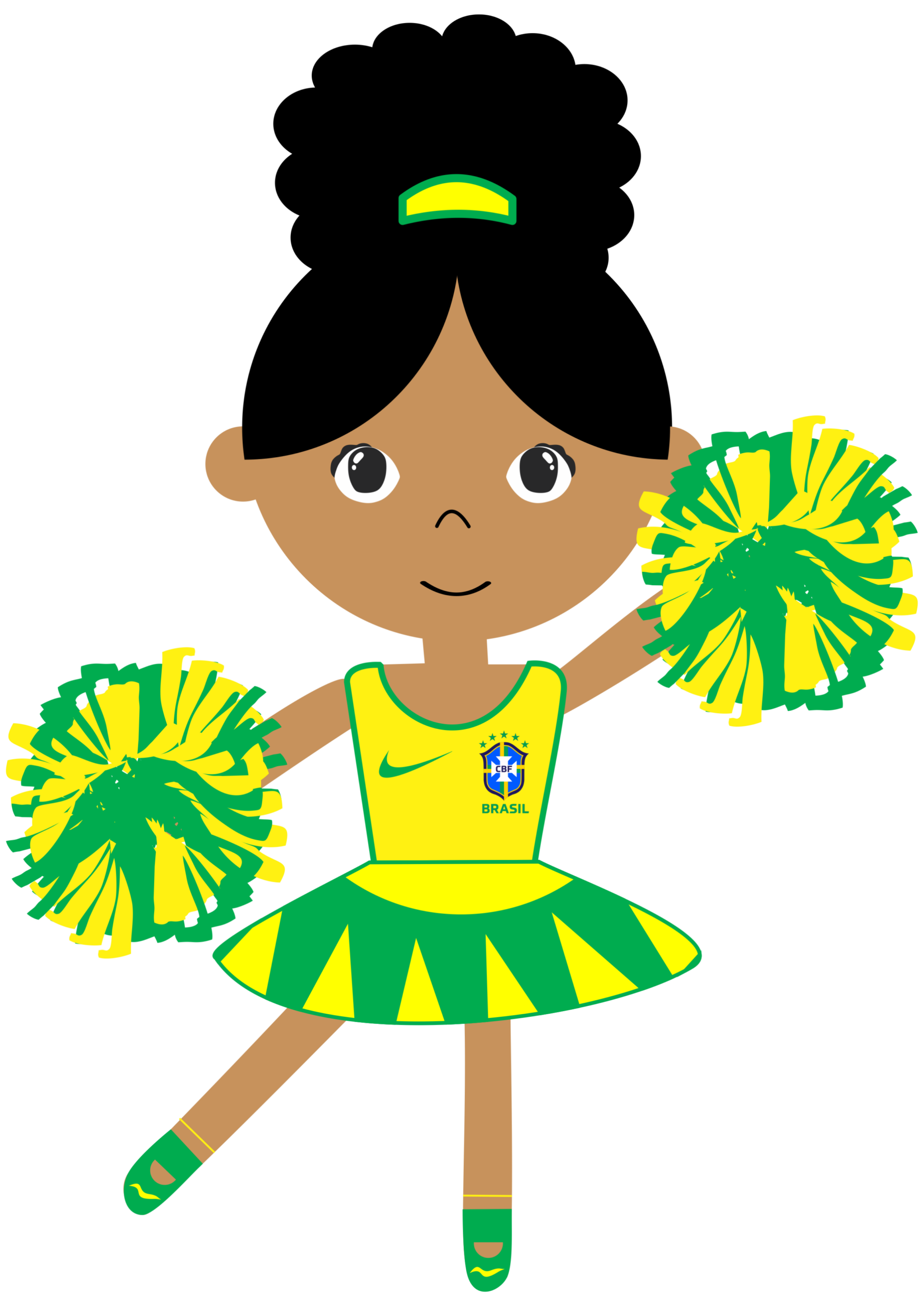 Brazilian fan pretty girl world cup 2026 simple drawing vector transparent background clipart illustration png