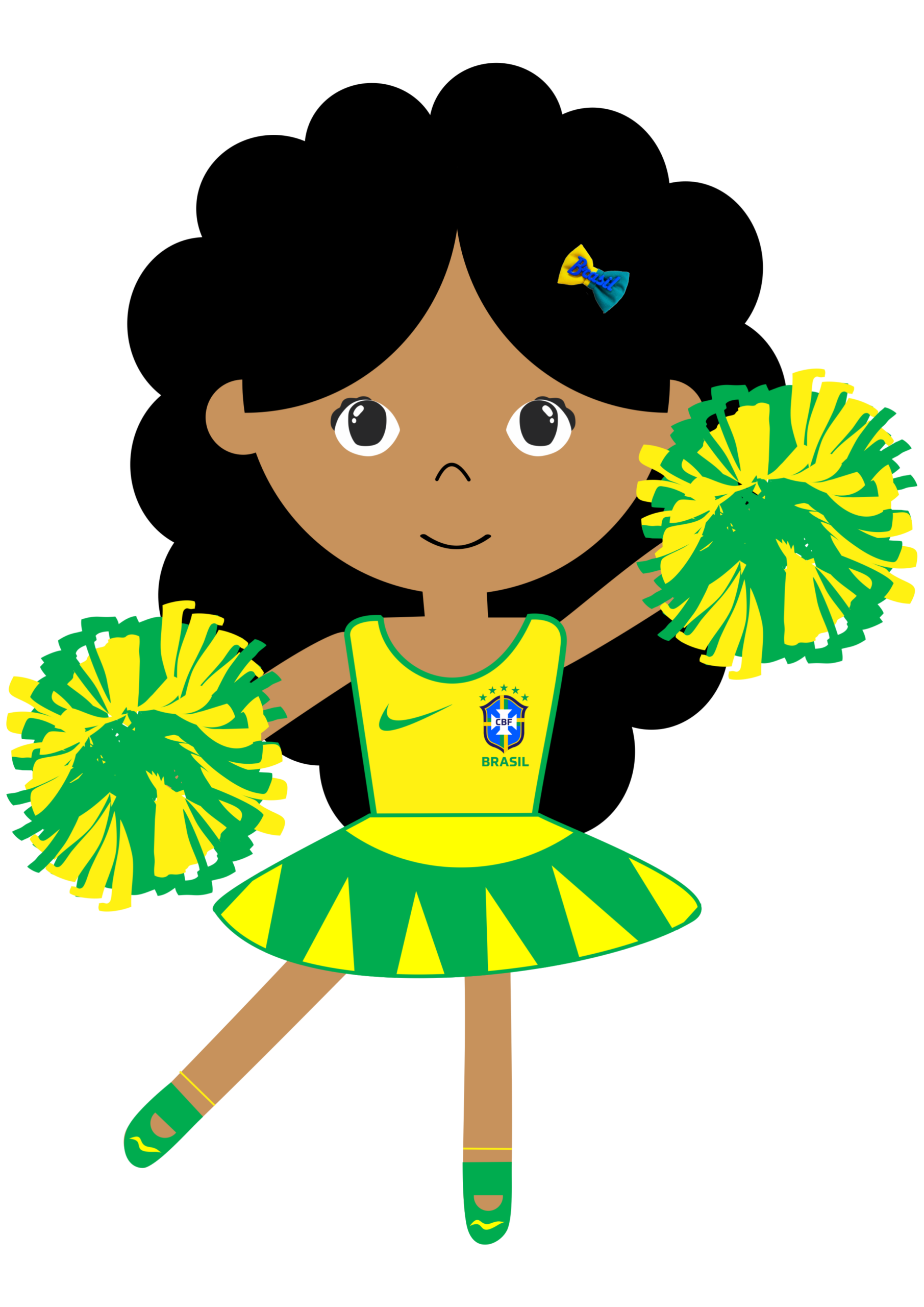 Brazilian fan black girl world cup 2026 simple drawing vector transparent background clipart illustration football images png