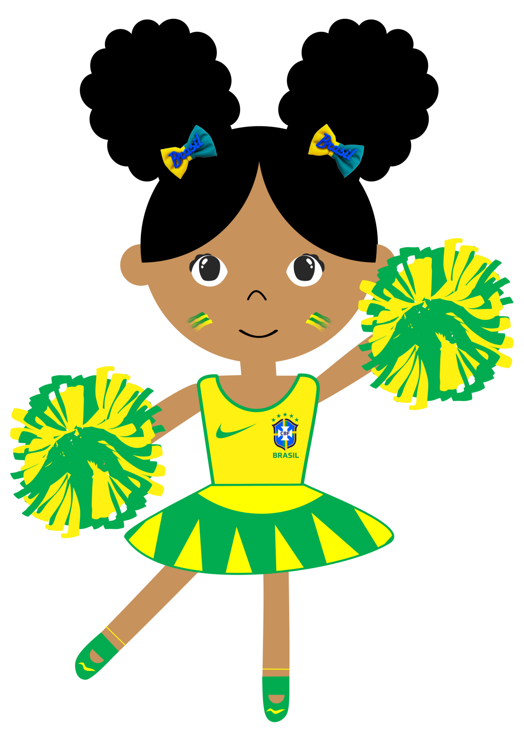 Brazilian fan black girl world cup 2026 simple drawing vector transparent background clipart illustration png
