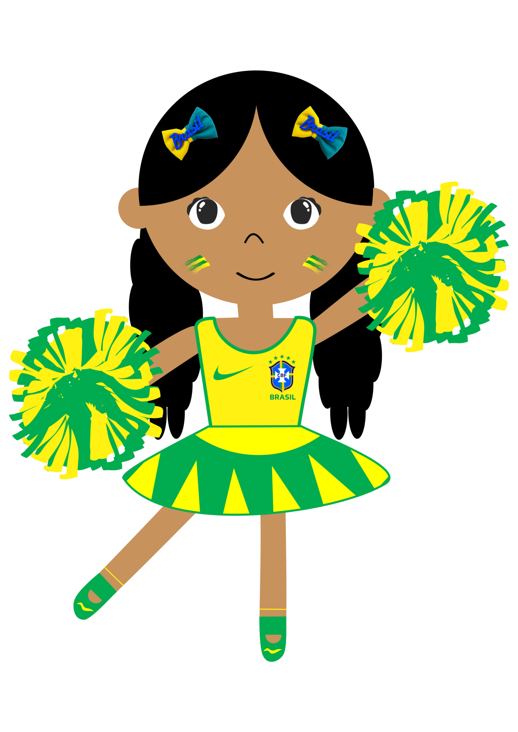 Brazilian fan black girl world cup 2026 simple drawing vector transparent background clipart illustration free download png