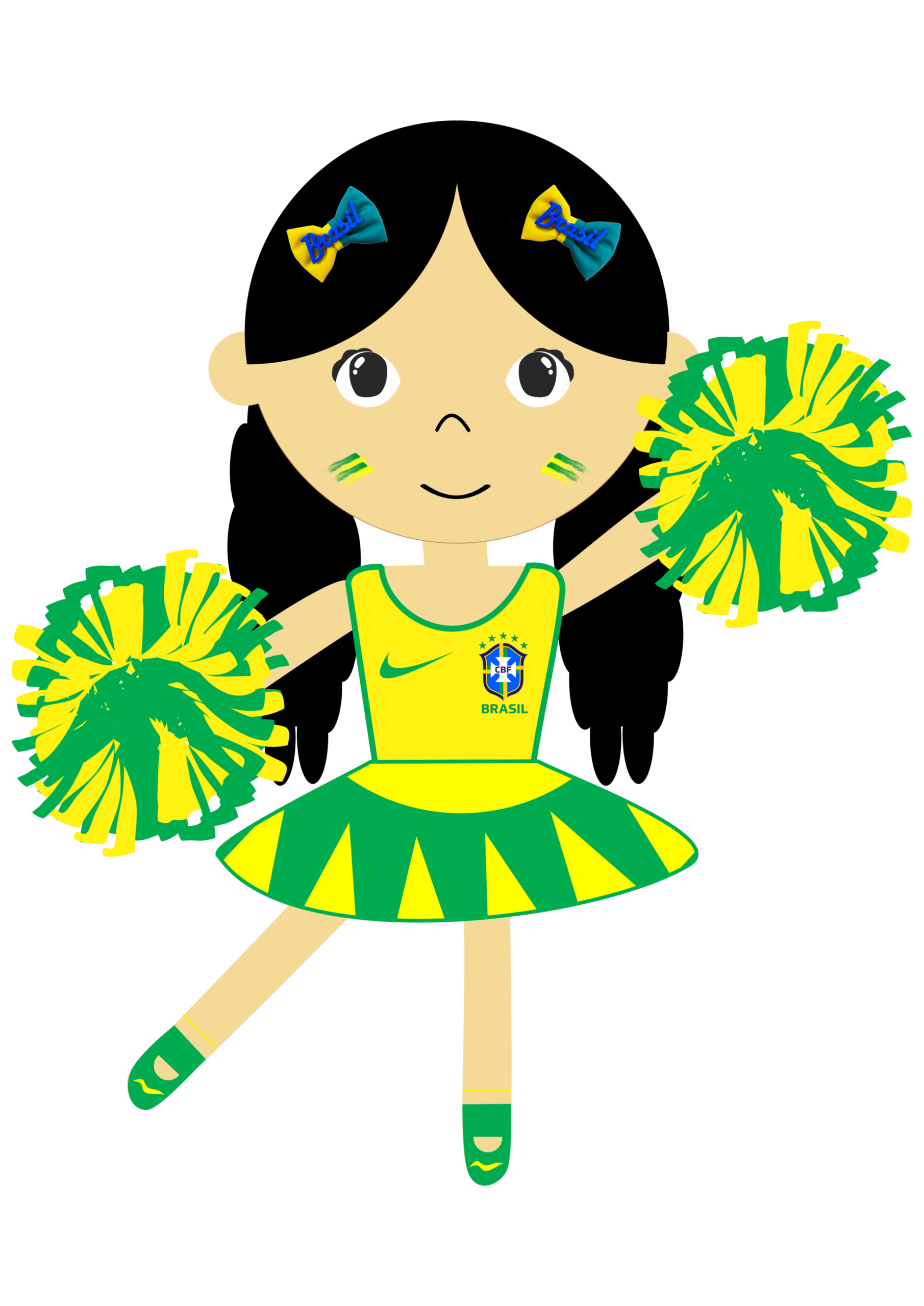 Brazilian fan pretty girl world cup 2026 simple drawing vector transparent background clipart illustration free download png