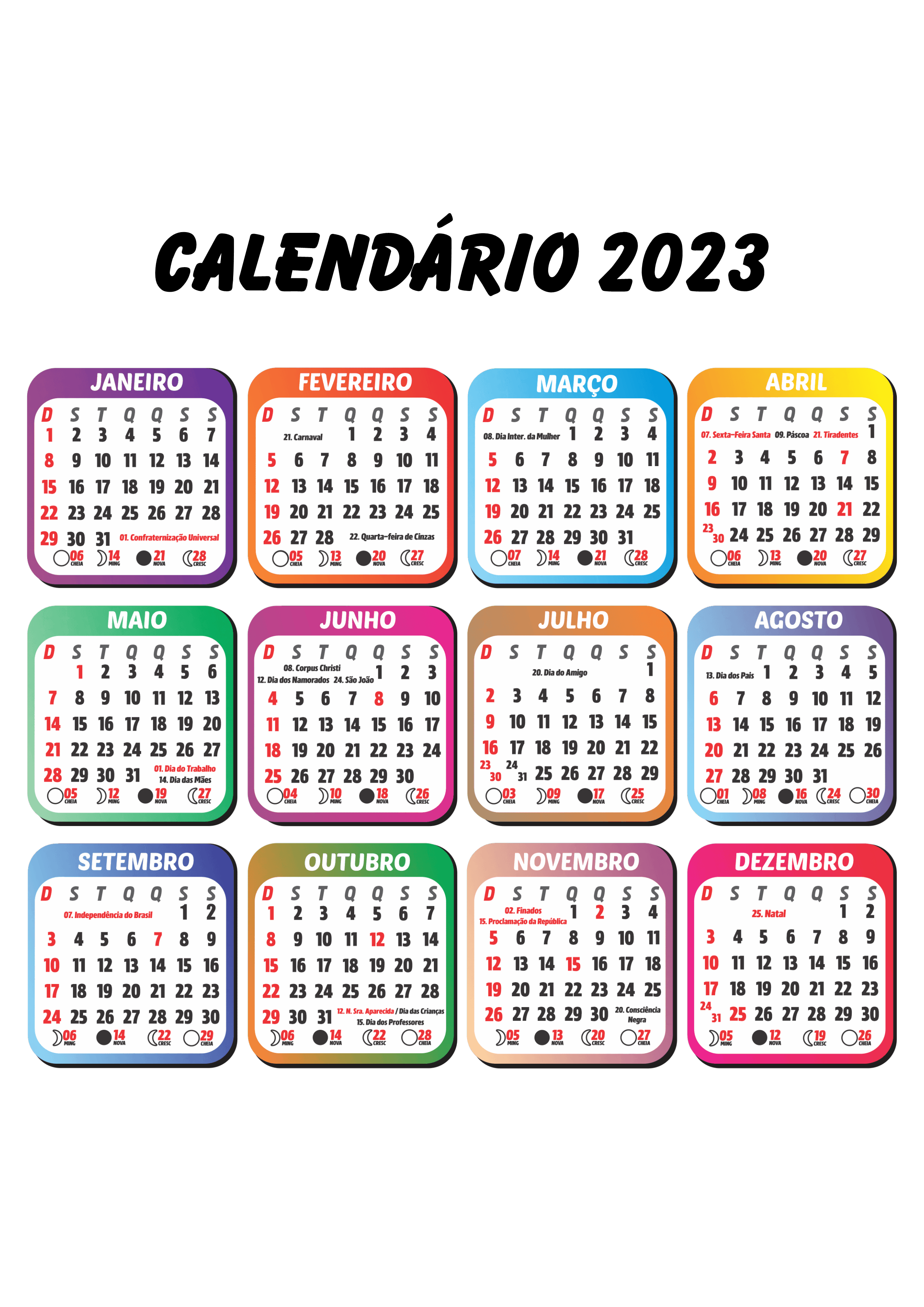 Calendário 2023 pronto para artes personalizadas png