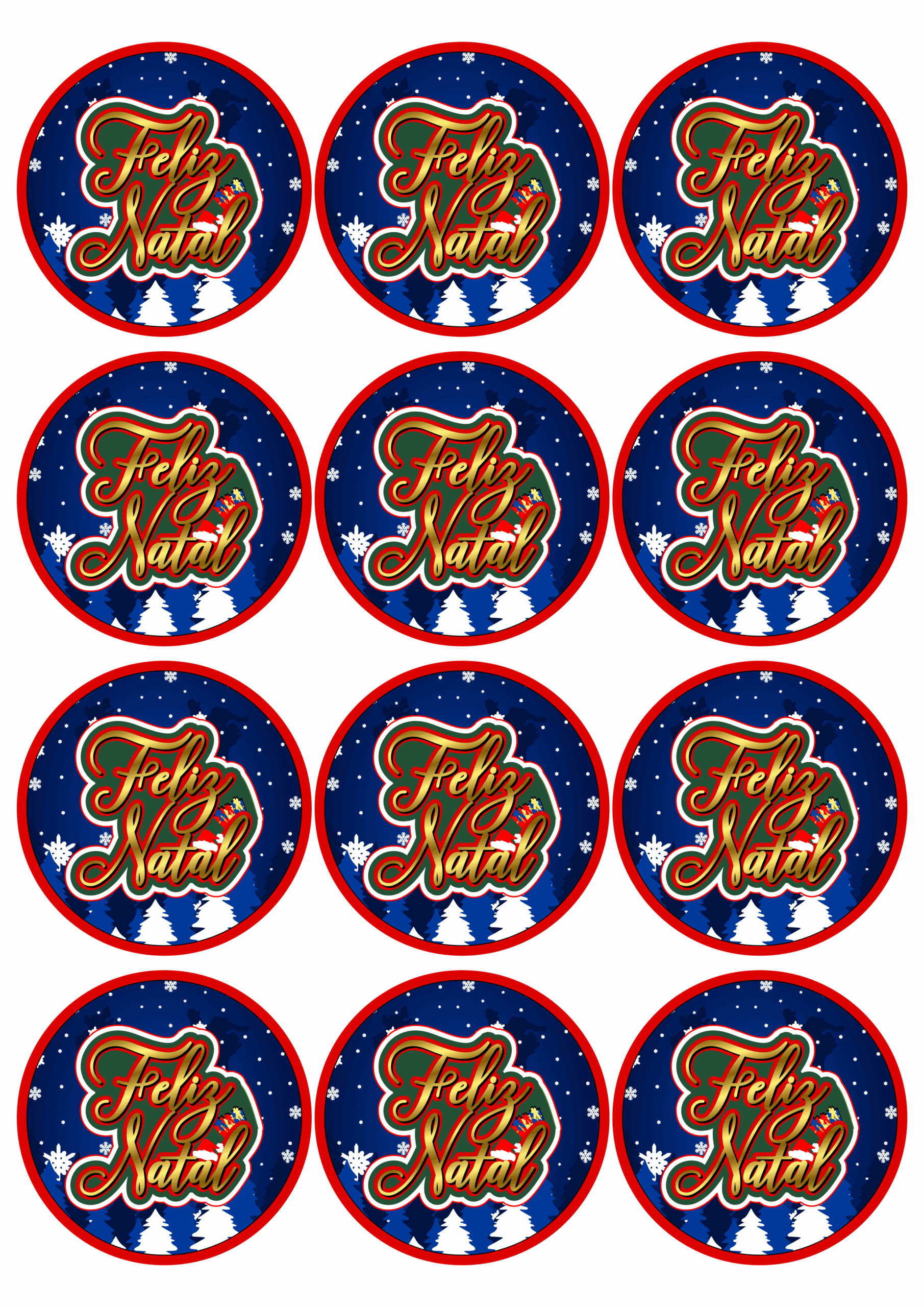 Feliz natal cartela de adesivos decorativos com 12 unidades pronto para imprimir png