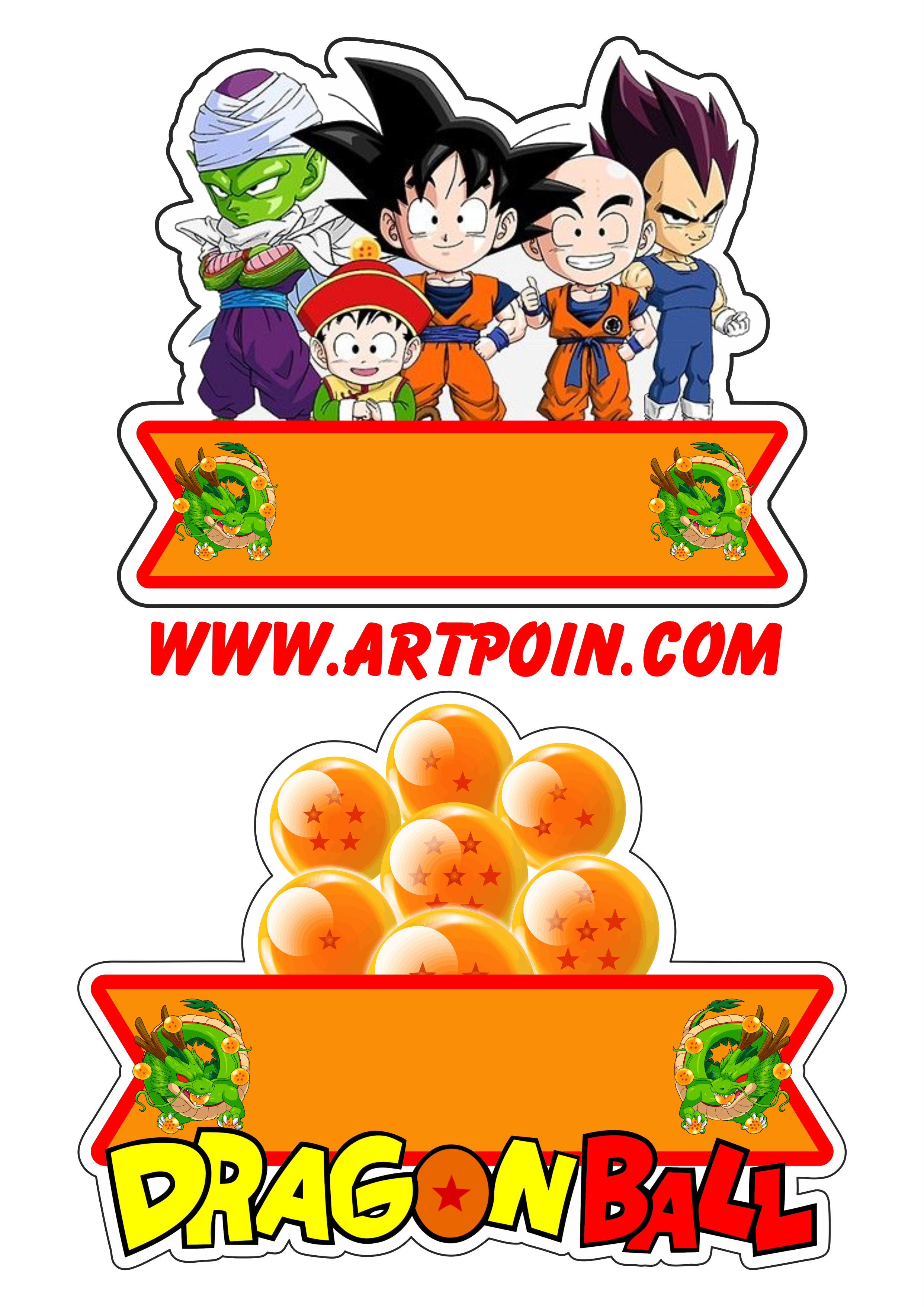 Dragon ball Z Chibi banner faixa para topo de bolo com contorno para recorte png