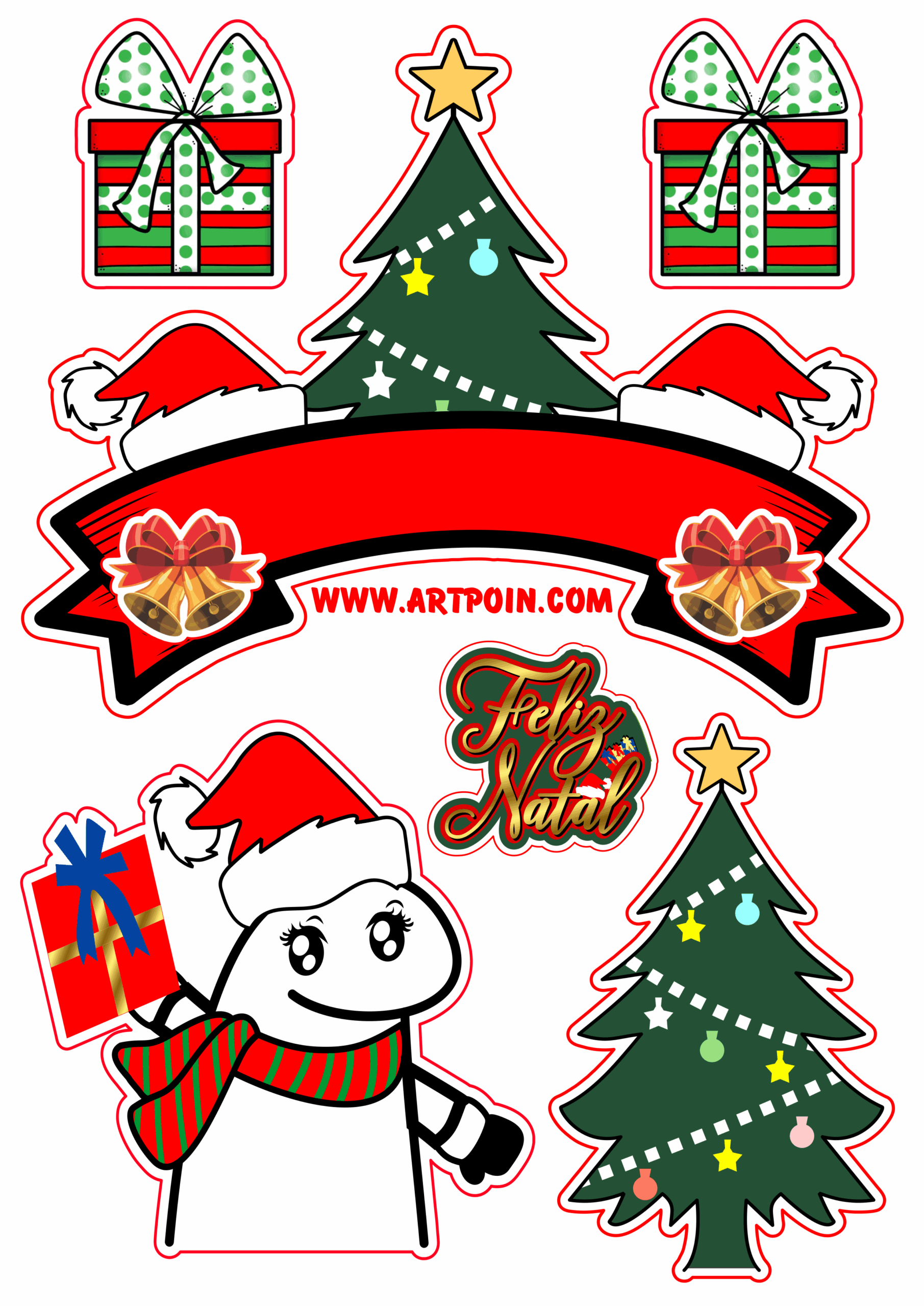 Topper de bolo flork of cows natal decoração para festa papelaria criativa png