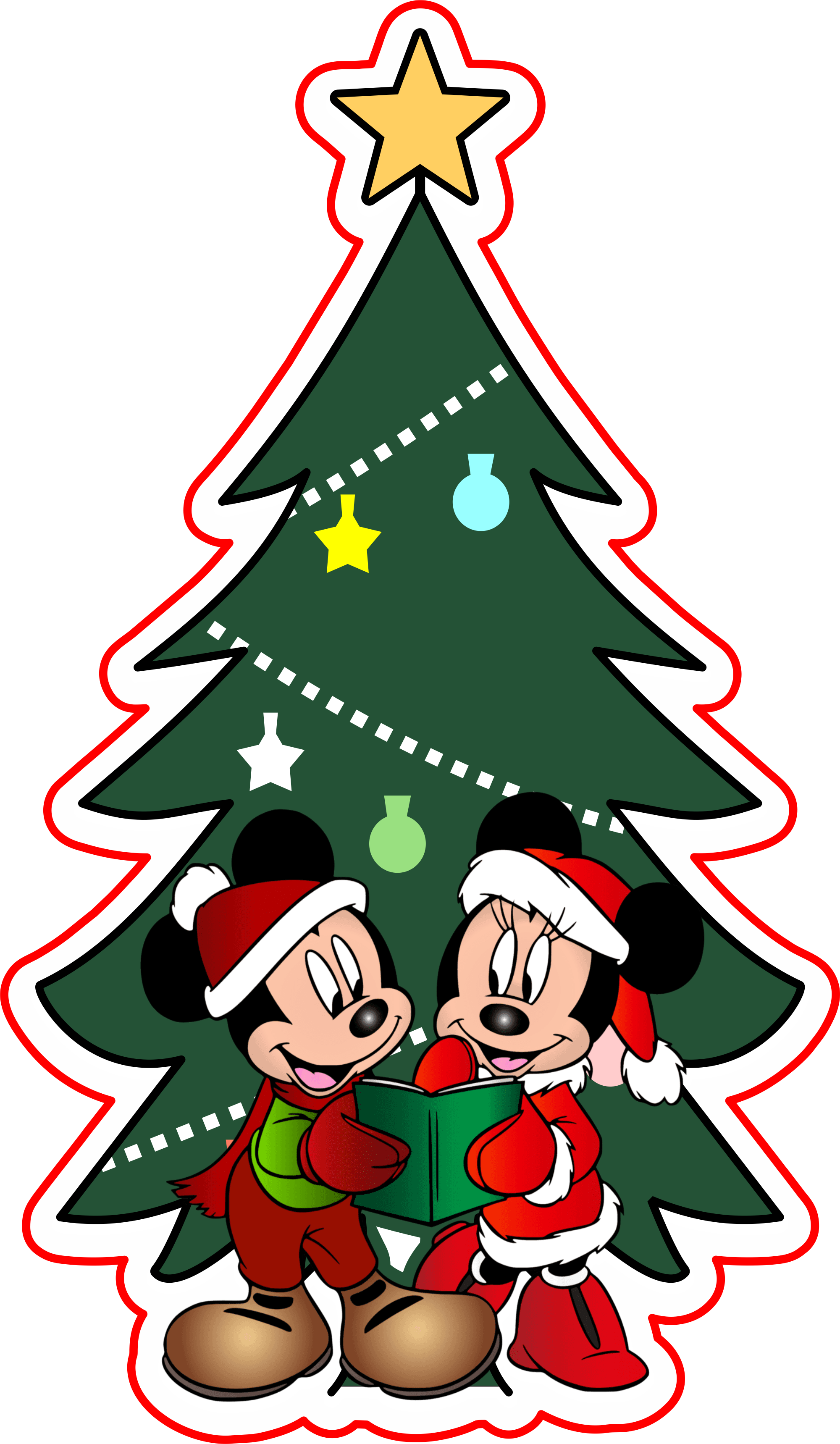 Mickey e Minnie árvore de natal linda imagem clipart para decoração png