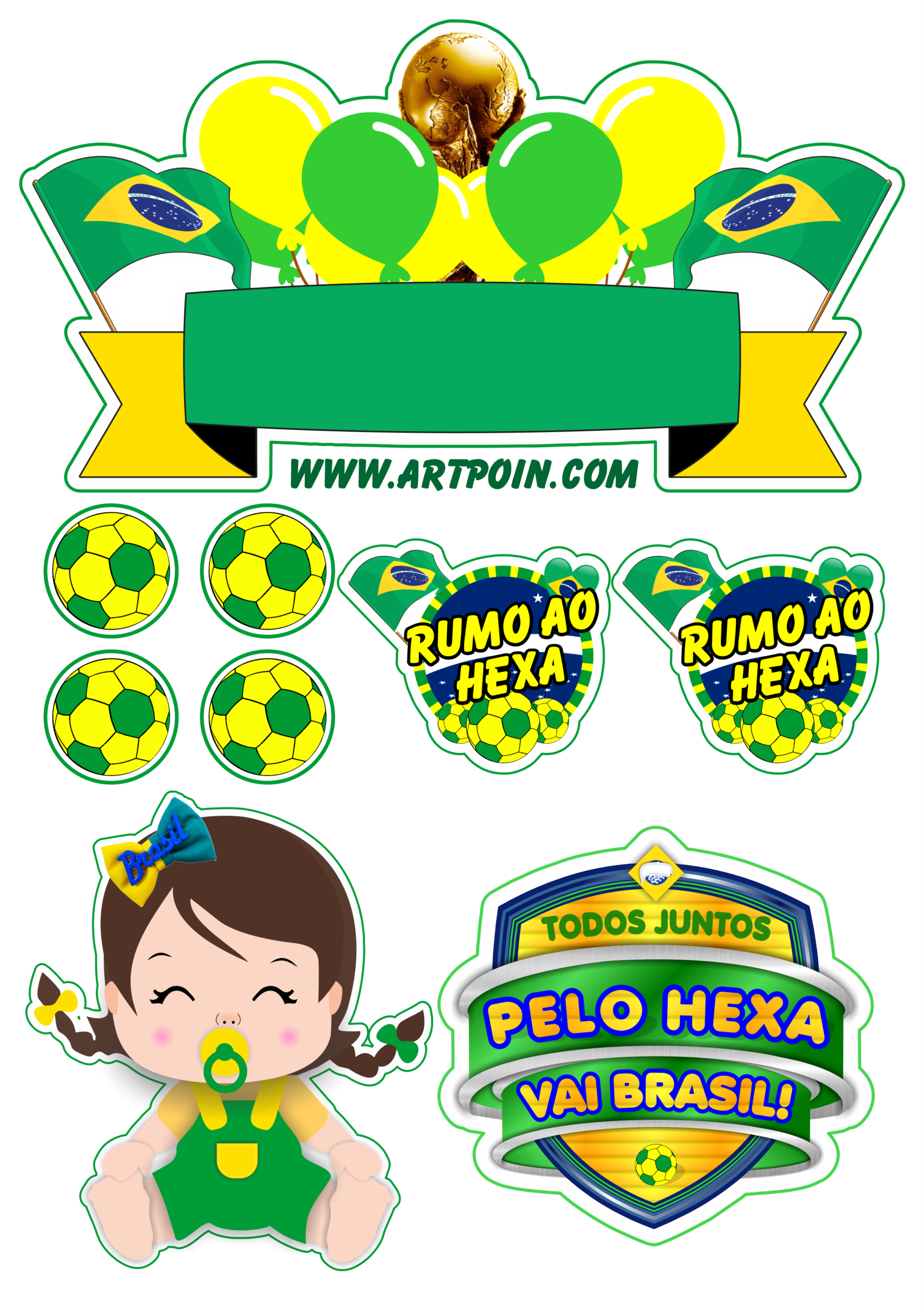 Topo de bolo pequena torcedora do brasil copa do mundo 2022 free download png