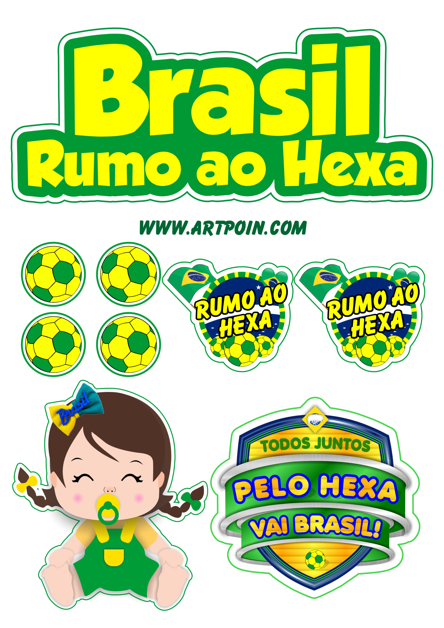 Topo de bolo pequena torcedora do brasil copa do mundo 2022 png