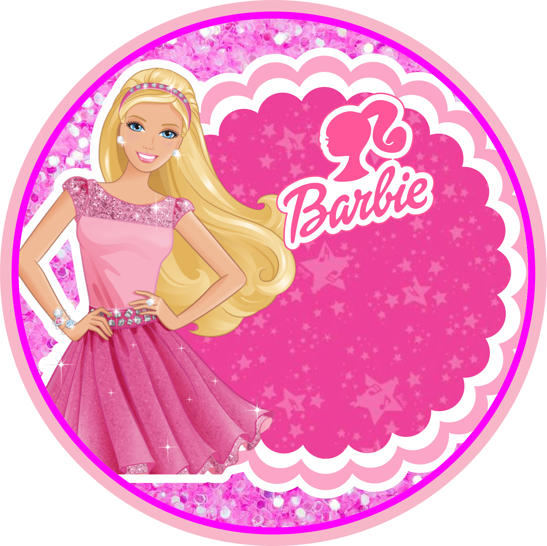 Boneca Barbie adesivo sticker redondo pronto para editar e imprimir png