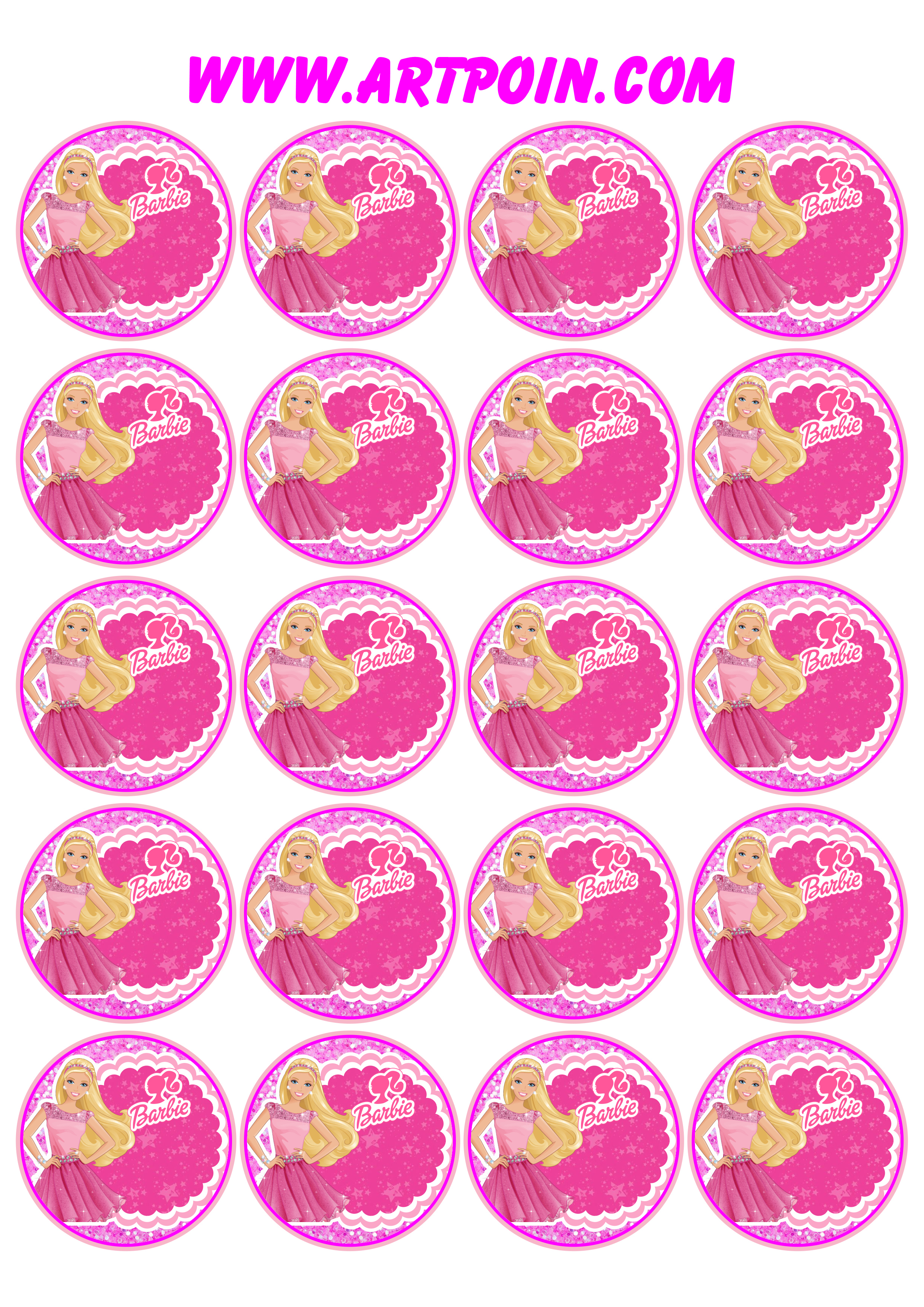 Boneca Barbie adesivo sticker redondo pronto para editar e imprimir 20 imagens png