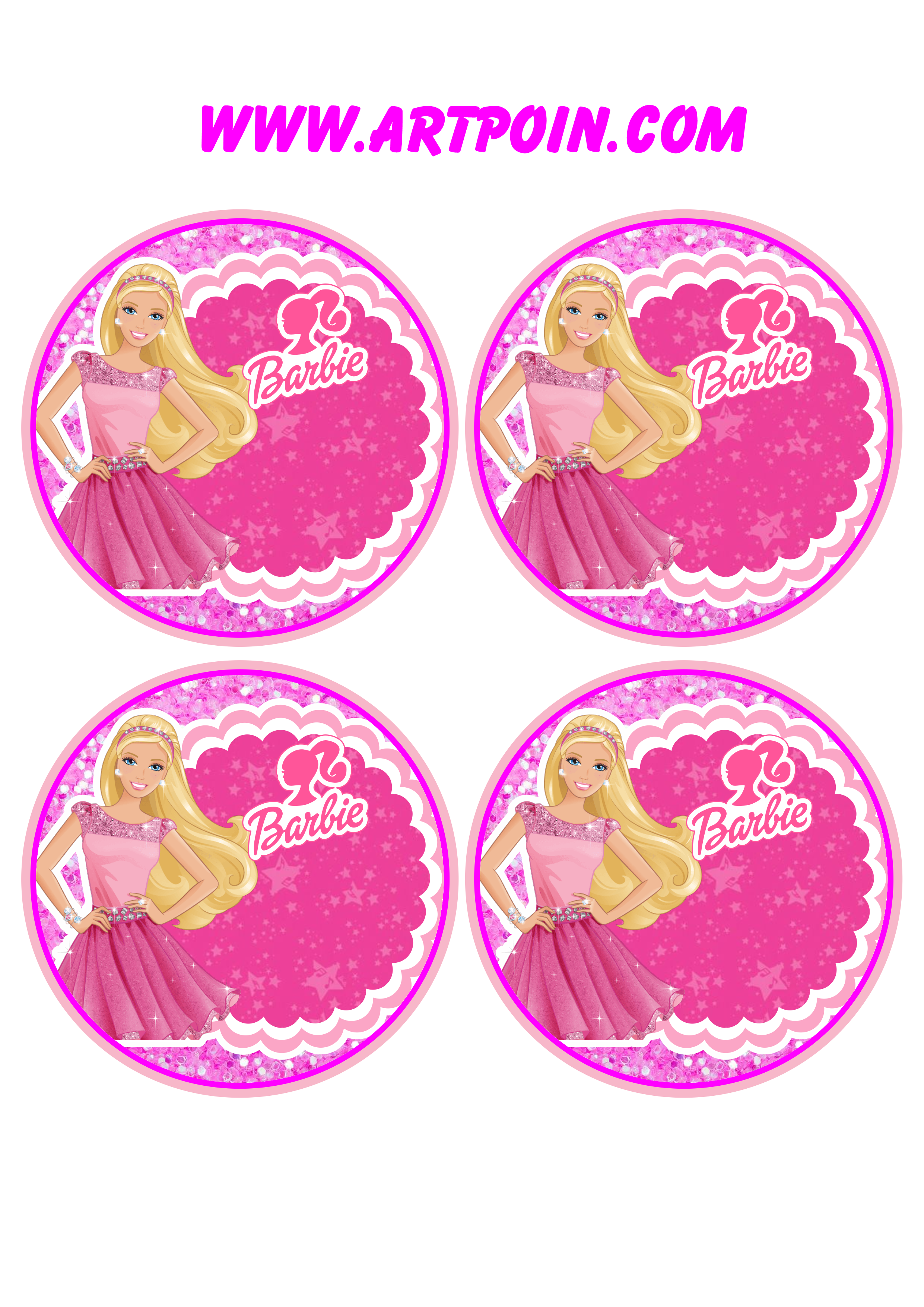 Boneca Barbie adesivo sticker redondo pronto para editar e imprimir 4 imagens png