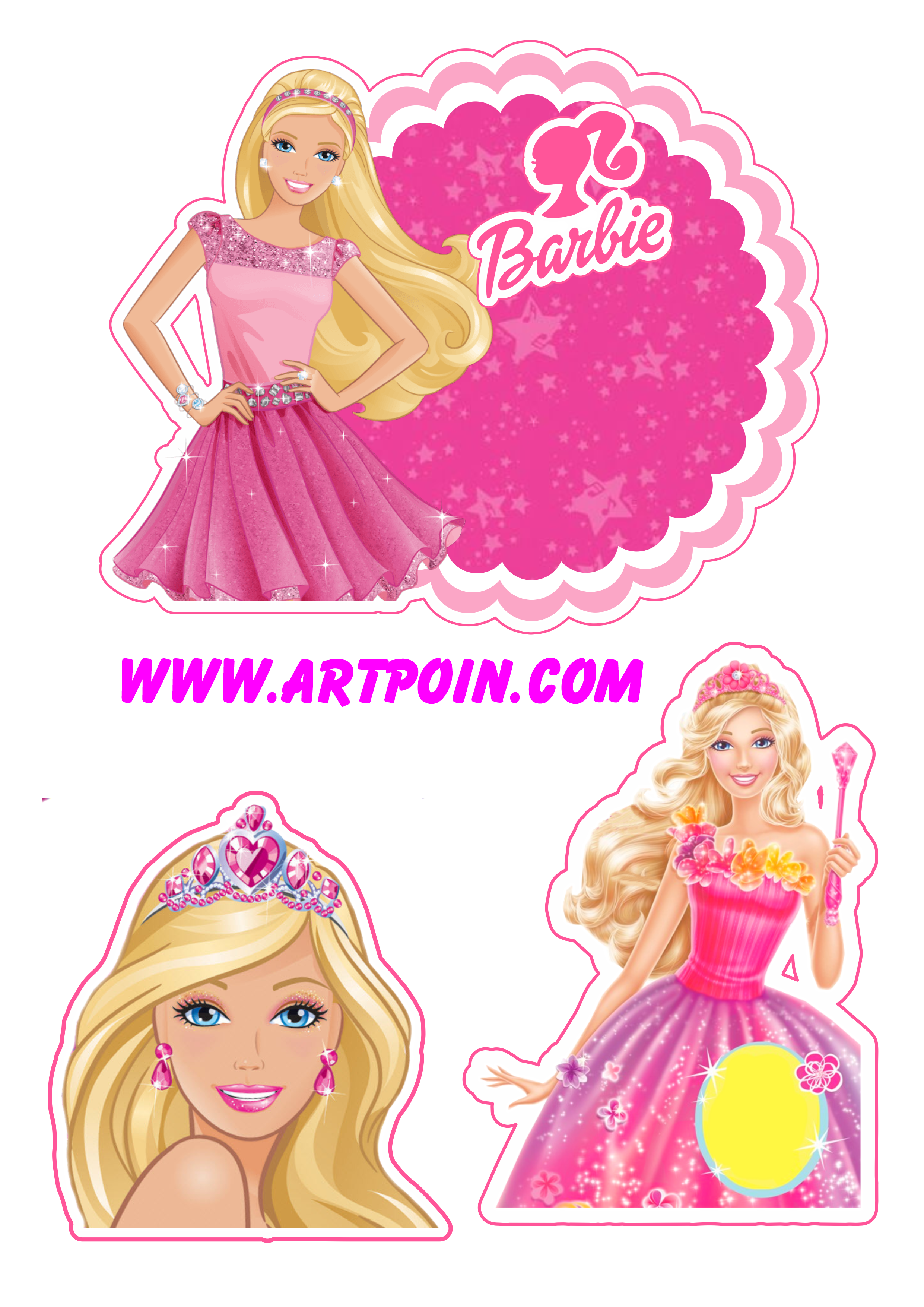 Topo de Bolo Barbie Rosa Pink Topper para Bolo Aniversário