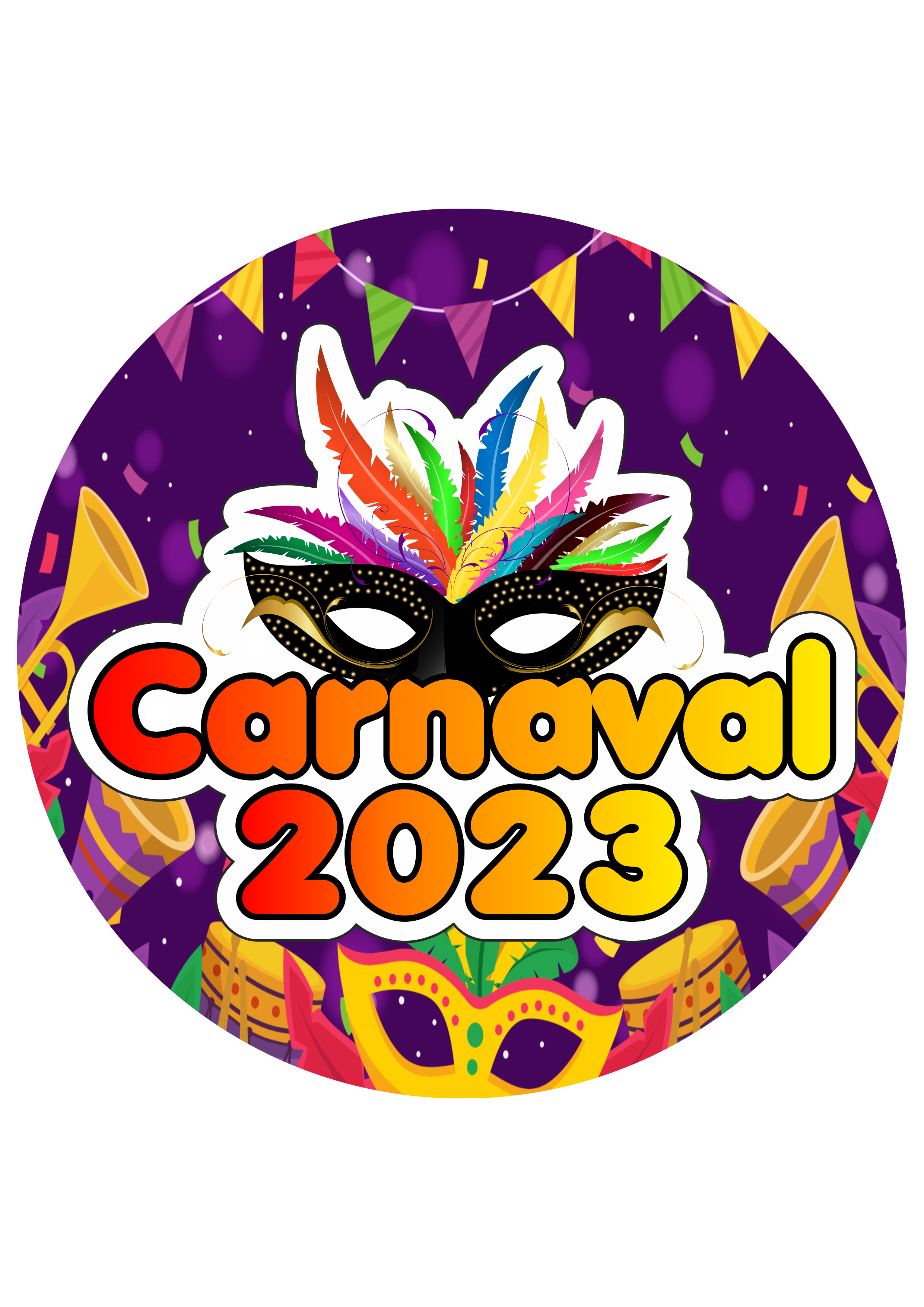 Carnaval 2023 painel redondo rótulo adesivo sticker para decoração png