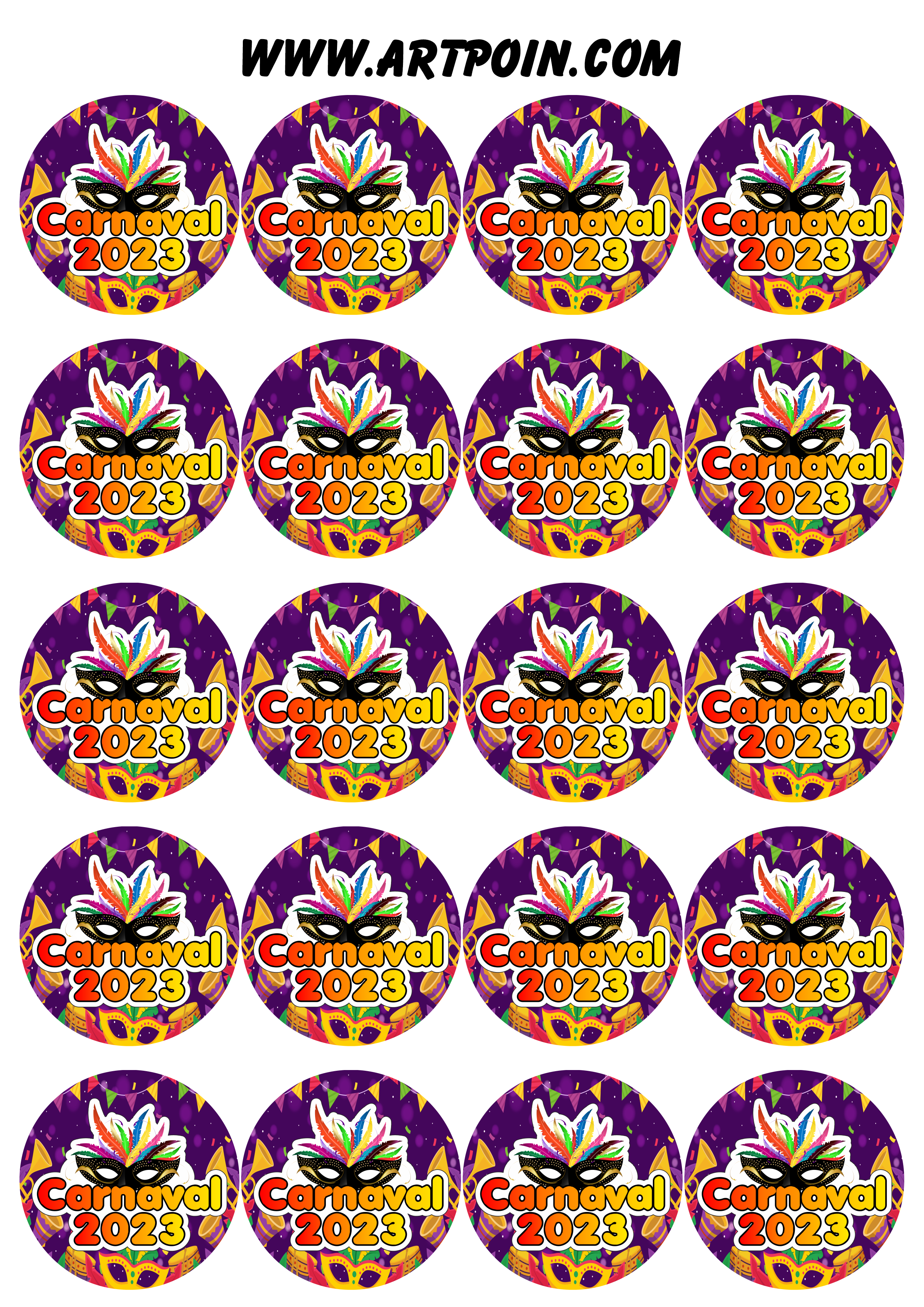 Carnaval 2023 adesivos stickers redondos pronto para imprimir e decorar 20 imagens png