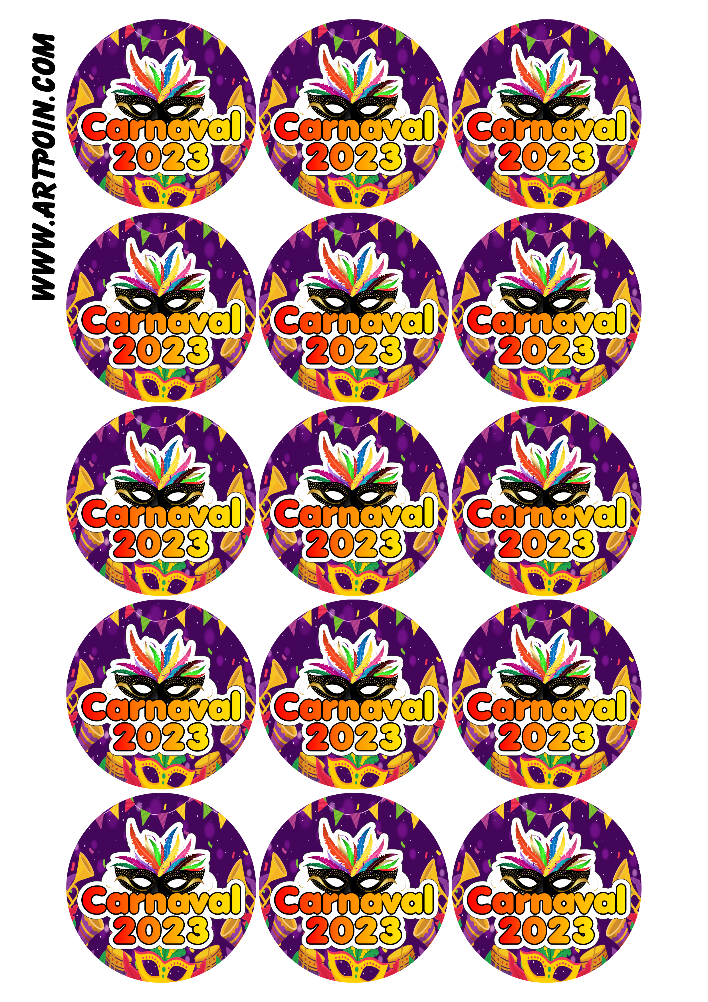 Carnaval 2023 adesivos stickers redondos pronto para imprimir e decorar 15 imagens png