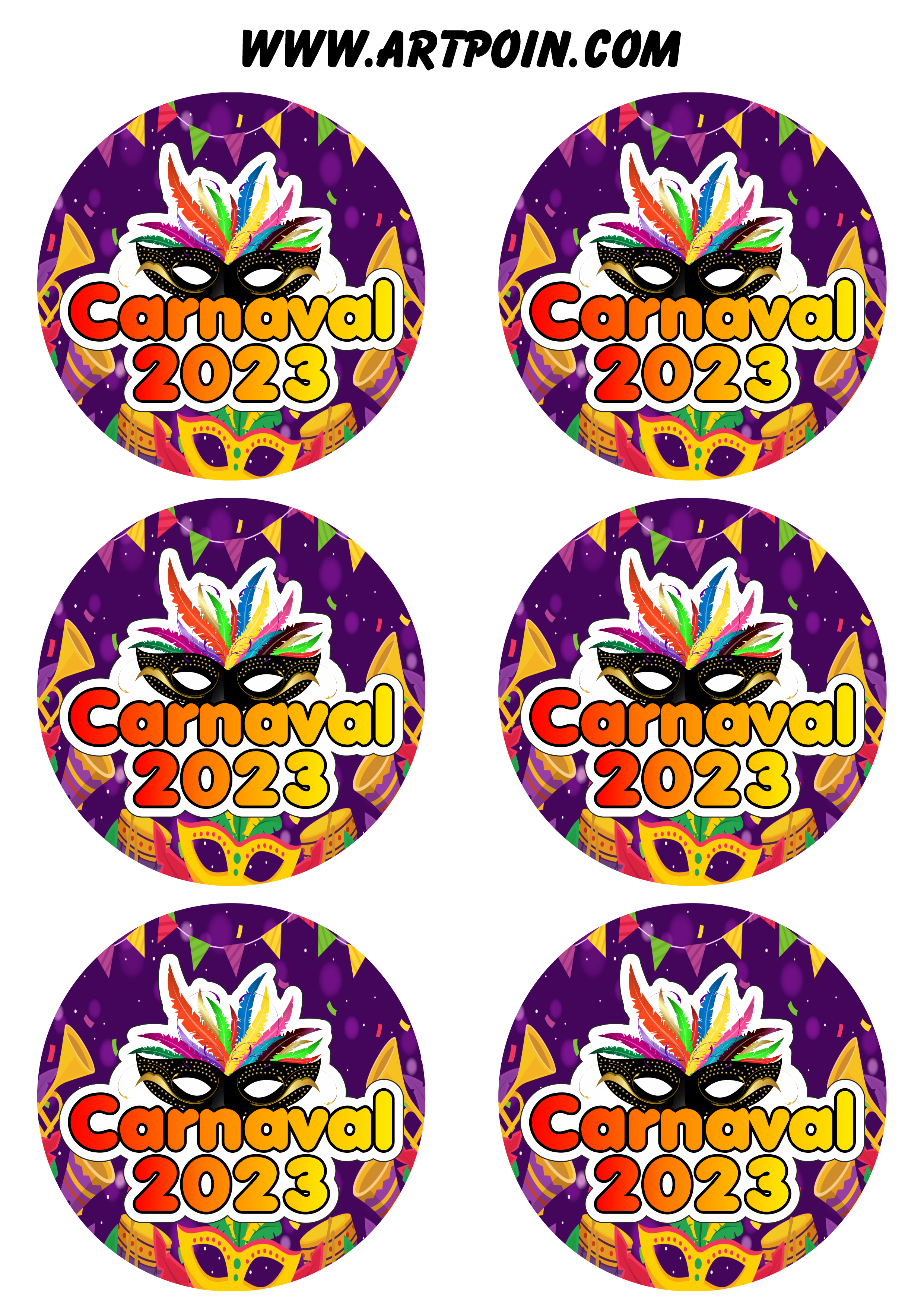 Carnaval 2023 adesivos stickers redondos pronto para imprimir e decorar 6 imagens png