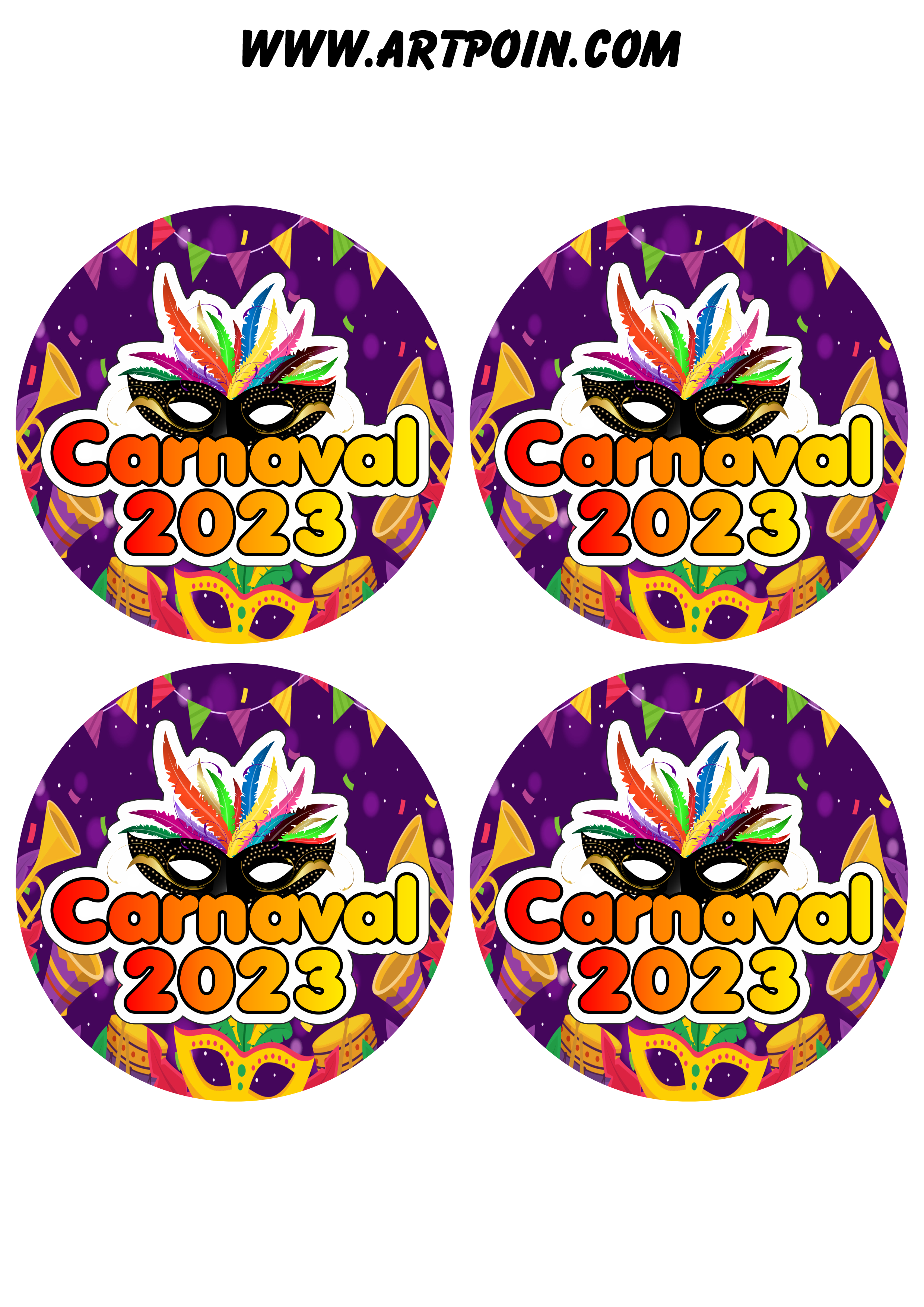 Carnaval 2023 adesivos stickers redondos pronto para imprimir e decorar 4 imagens png