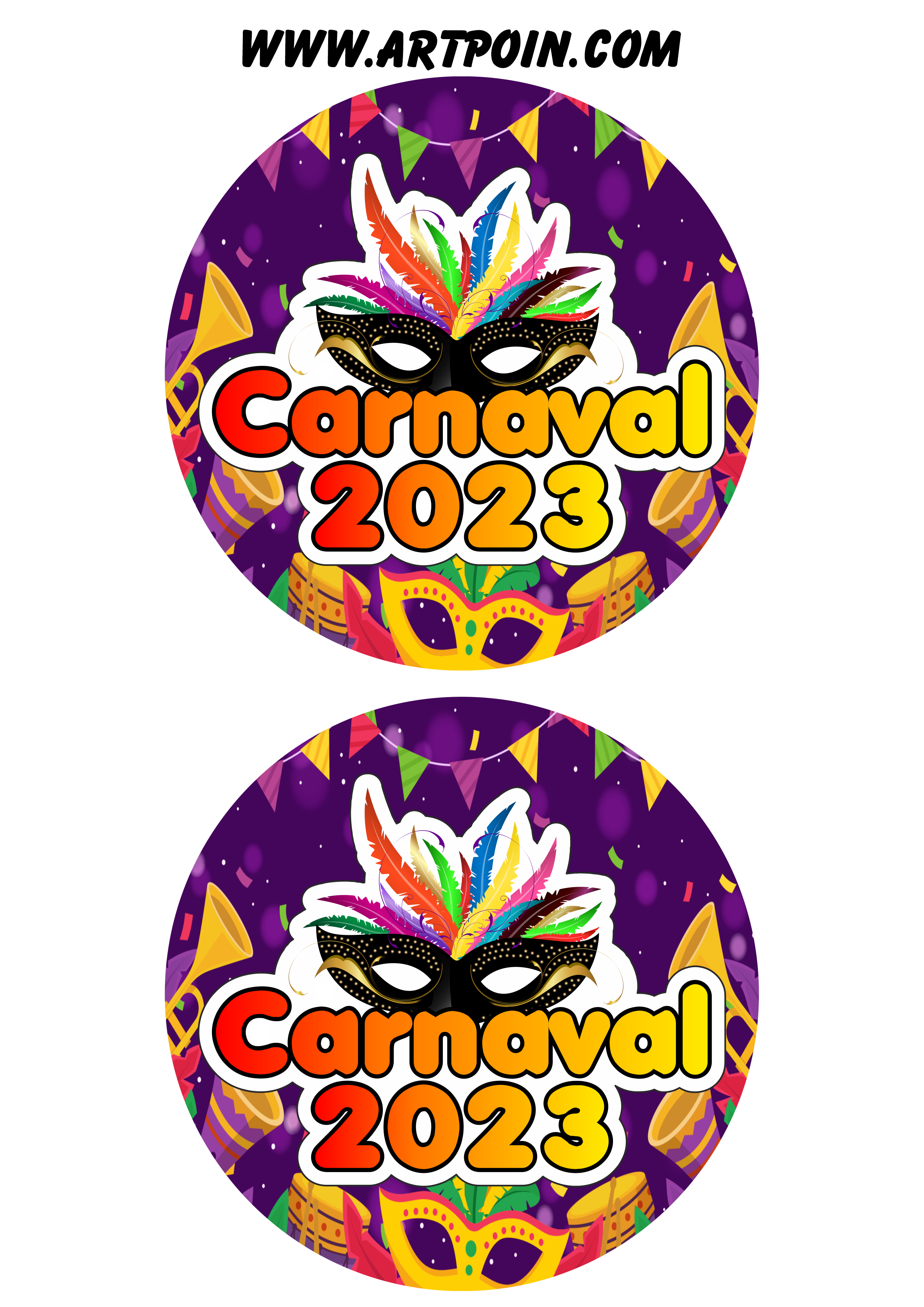 Carnaval 2023 adesivos stickers redondos pronto para imprimir e decorar 2 imagens png