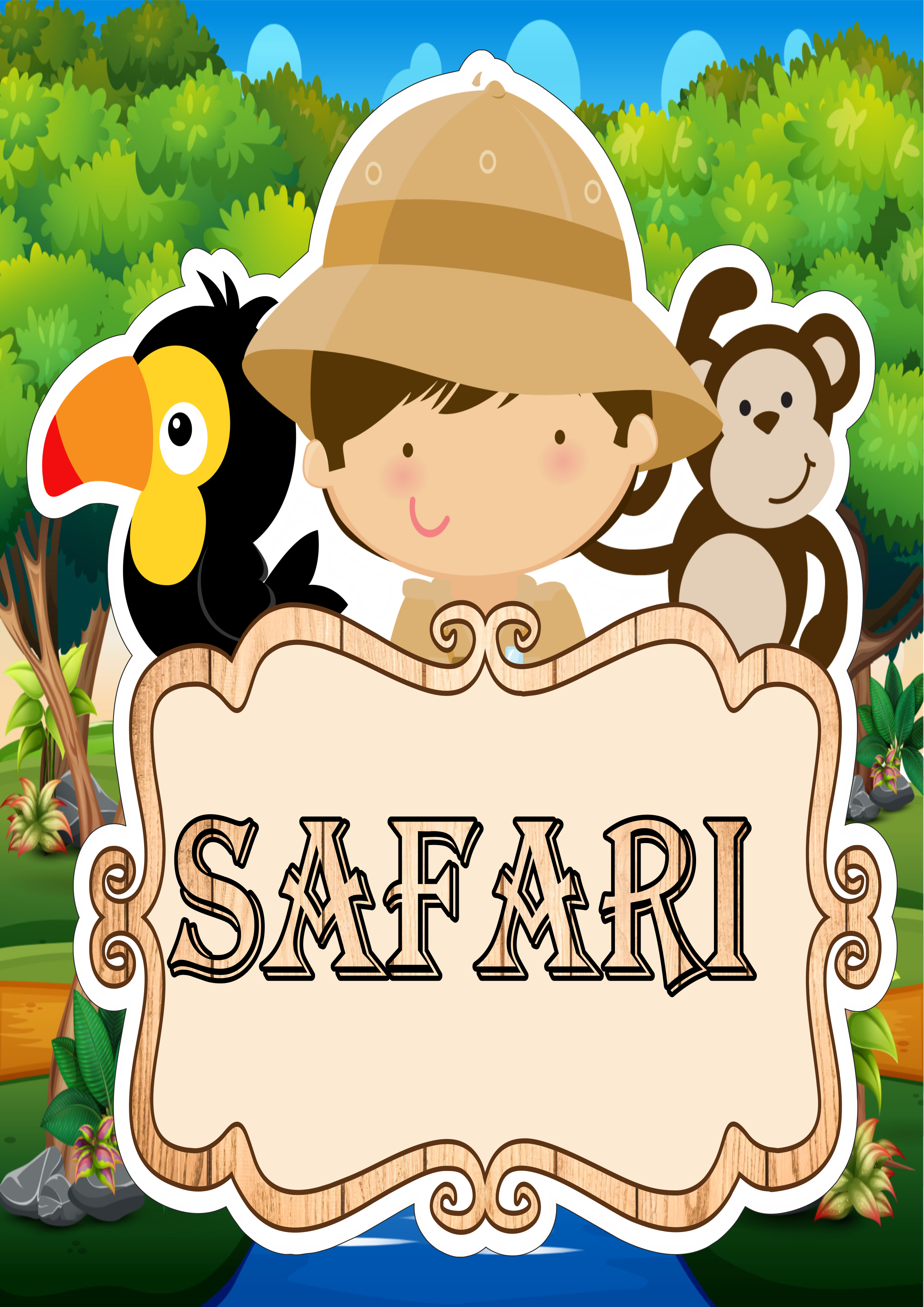 Poster safari quadro decorativo ideal para festa de aniversário png