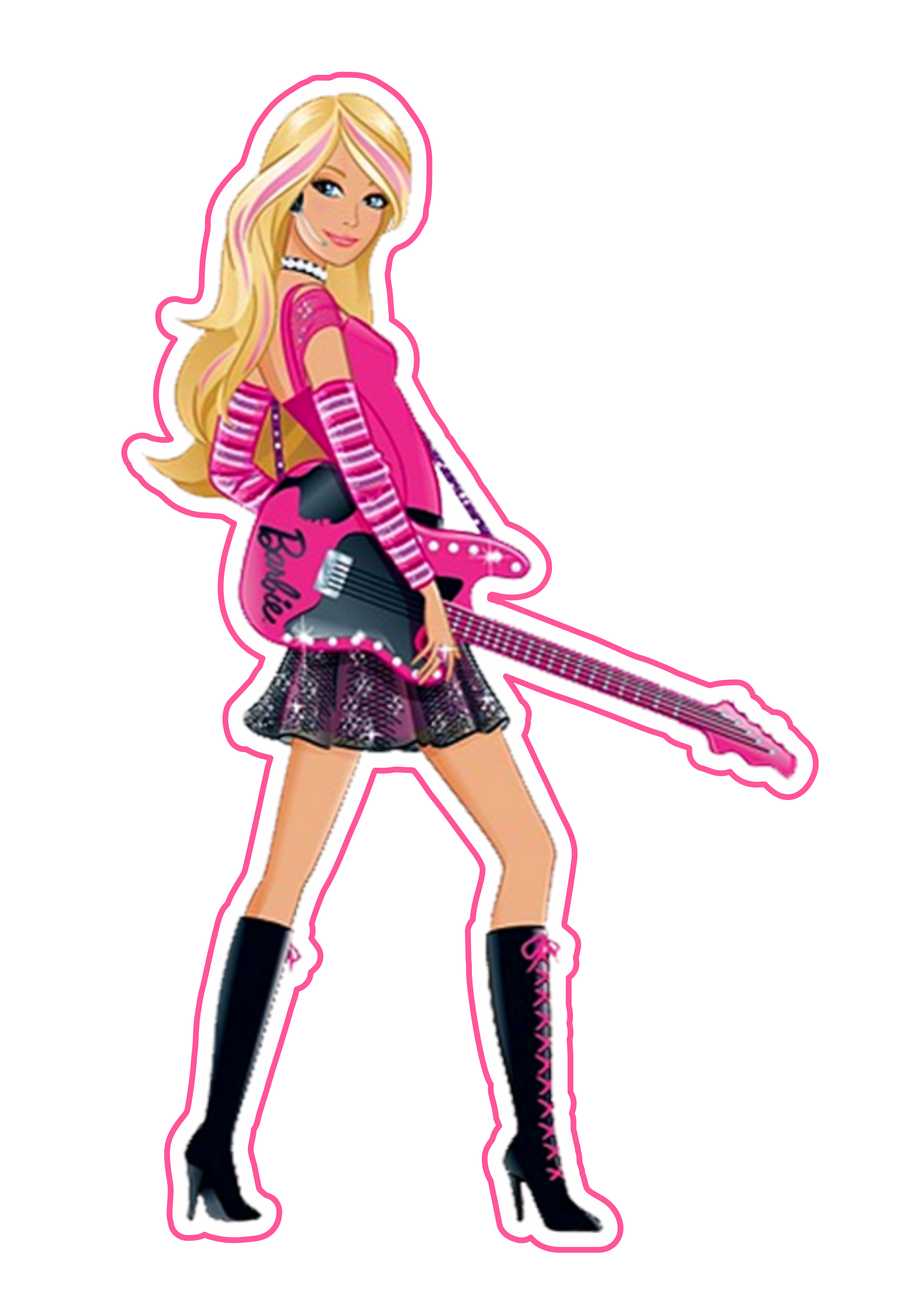 Ilustração Barbie rockstar com guitarra desenho png