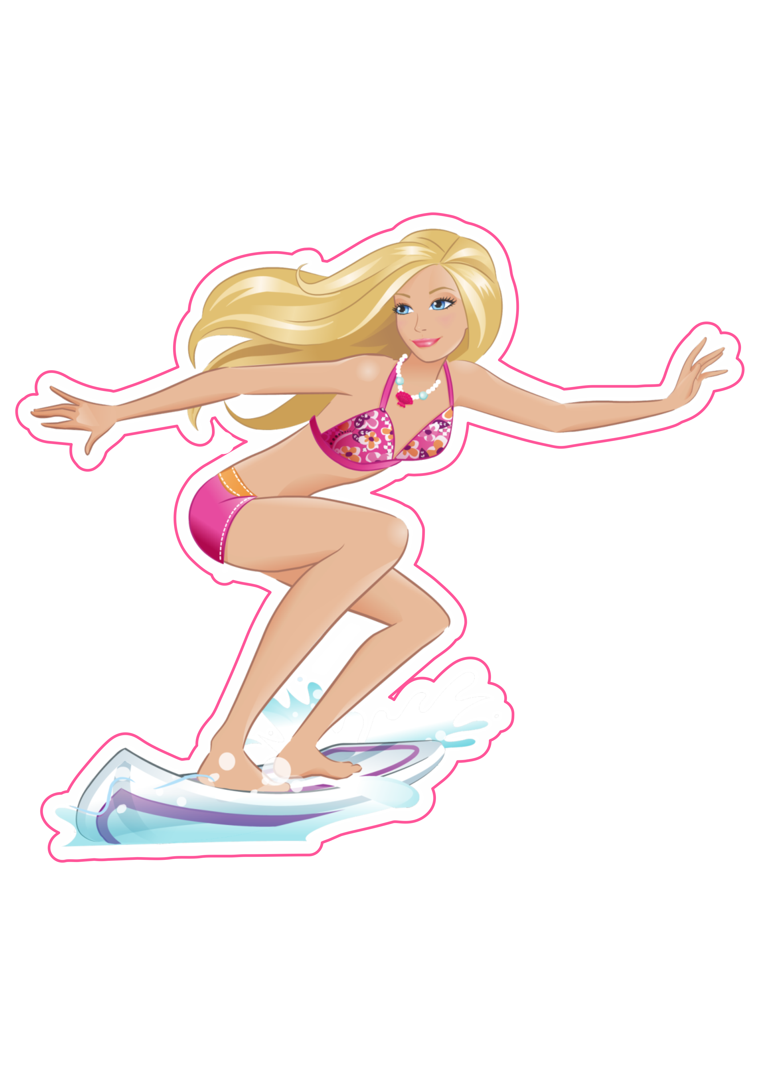 Boneca barbie surfando imagem fundo transparente desenho animação infantil png