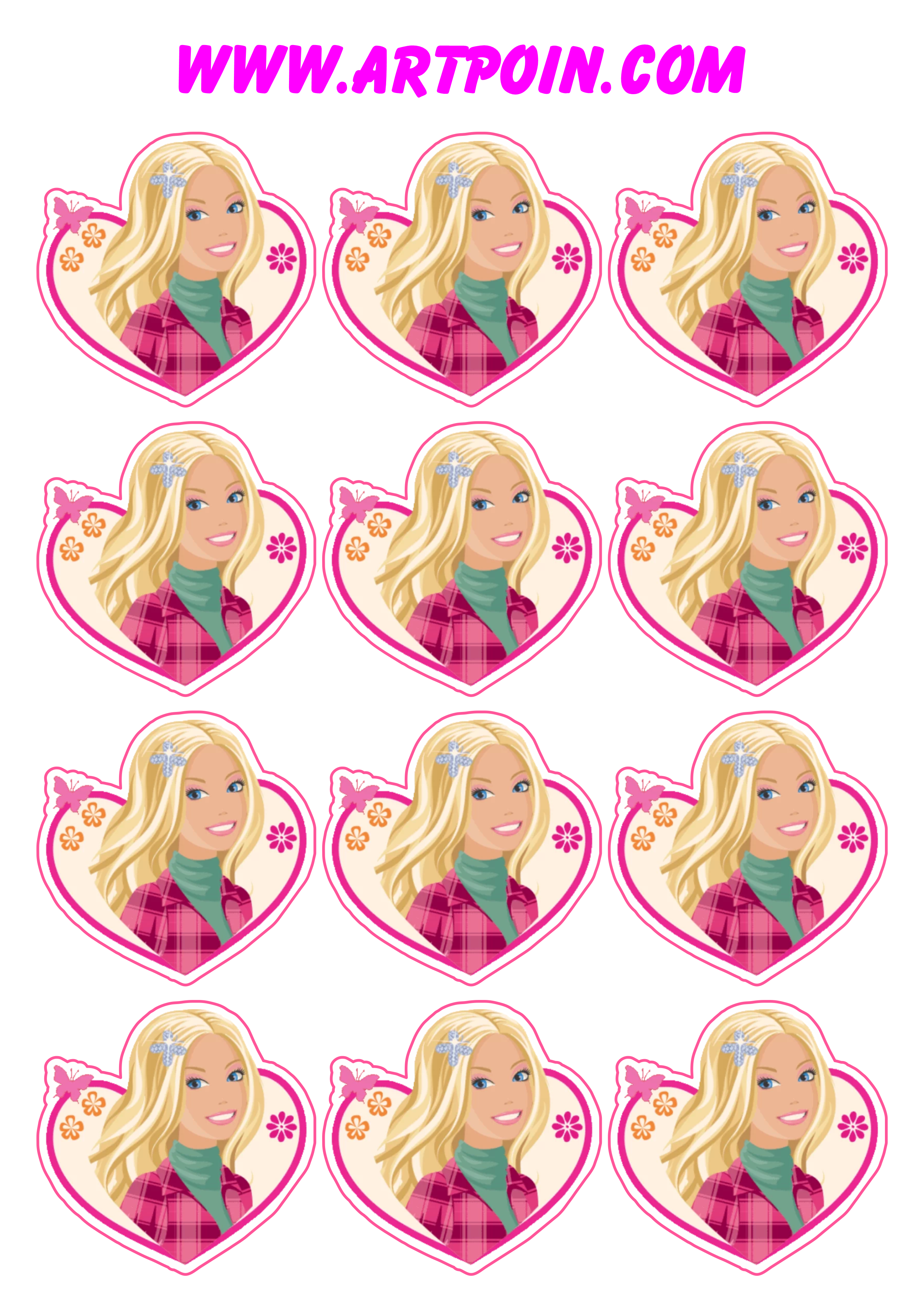 Barbie adesivo sticker tag corações bonitinhos para decoração 12 imagens png