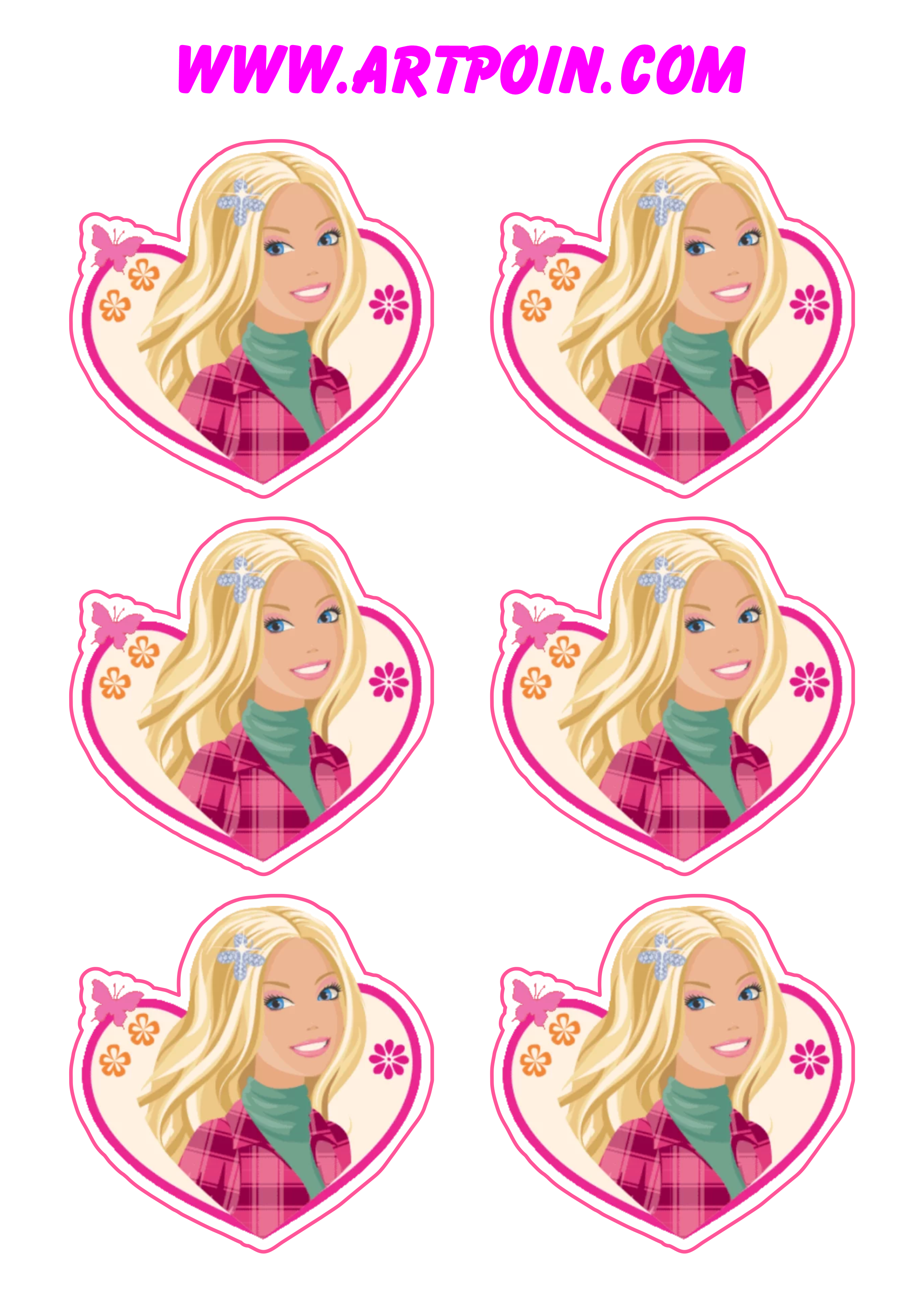 Barbie adesivo sticker tag corações bonitinhos para decoração 6 imagens png