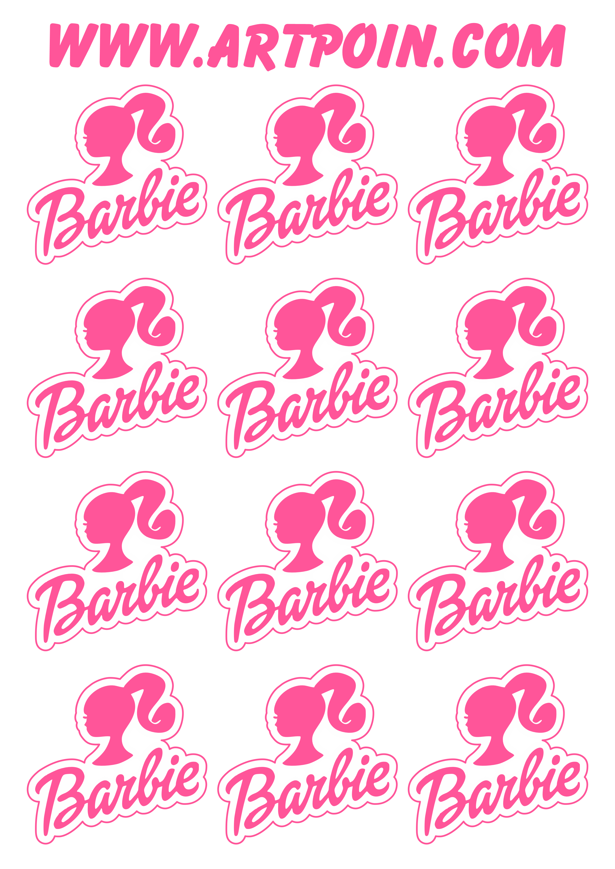 Barbie logo rosa com contorno adesivo tag sticker 12 imagens png