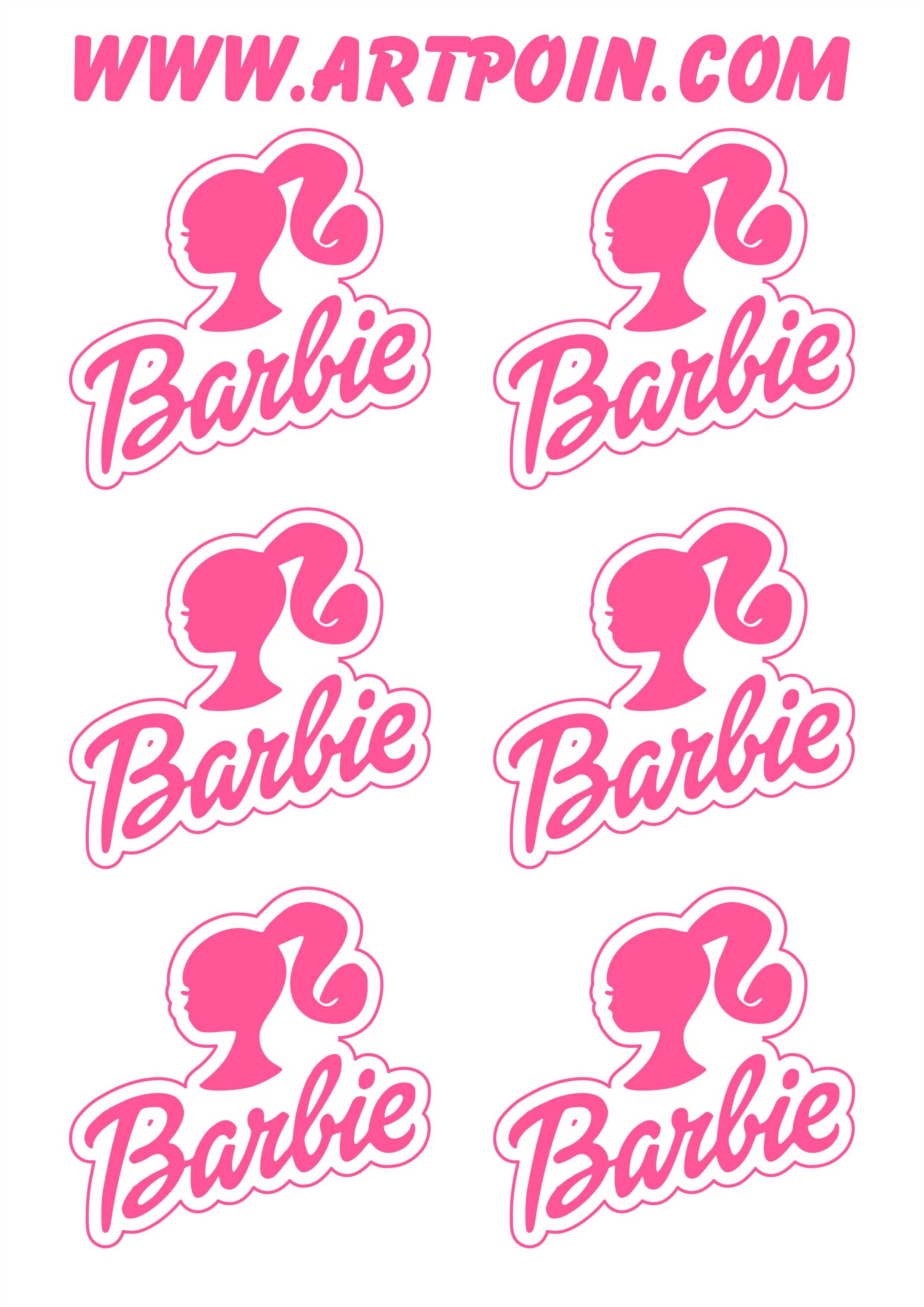 Barbie logo rosa com contorno adesivo tag sticker 6 imagens png