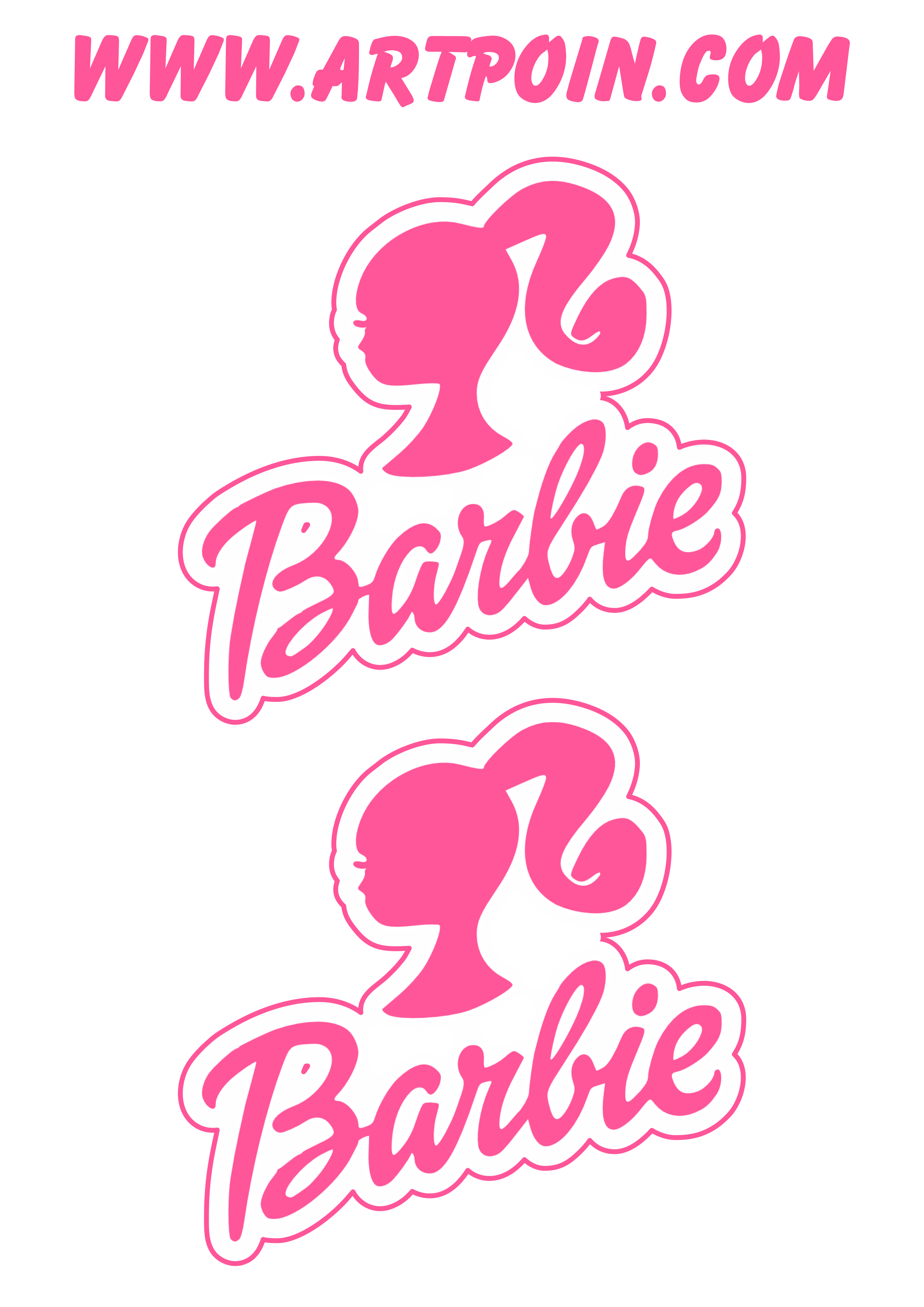 Barbie logo rosa com contorno adesivo tag sticker 2 imagens png