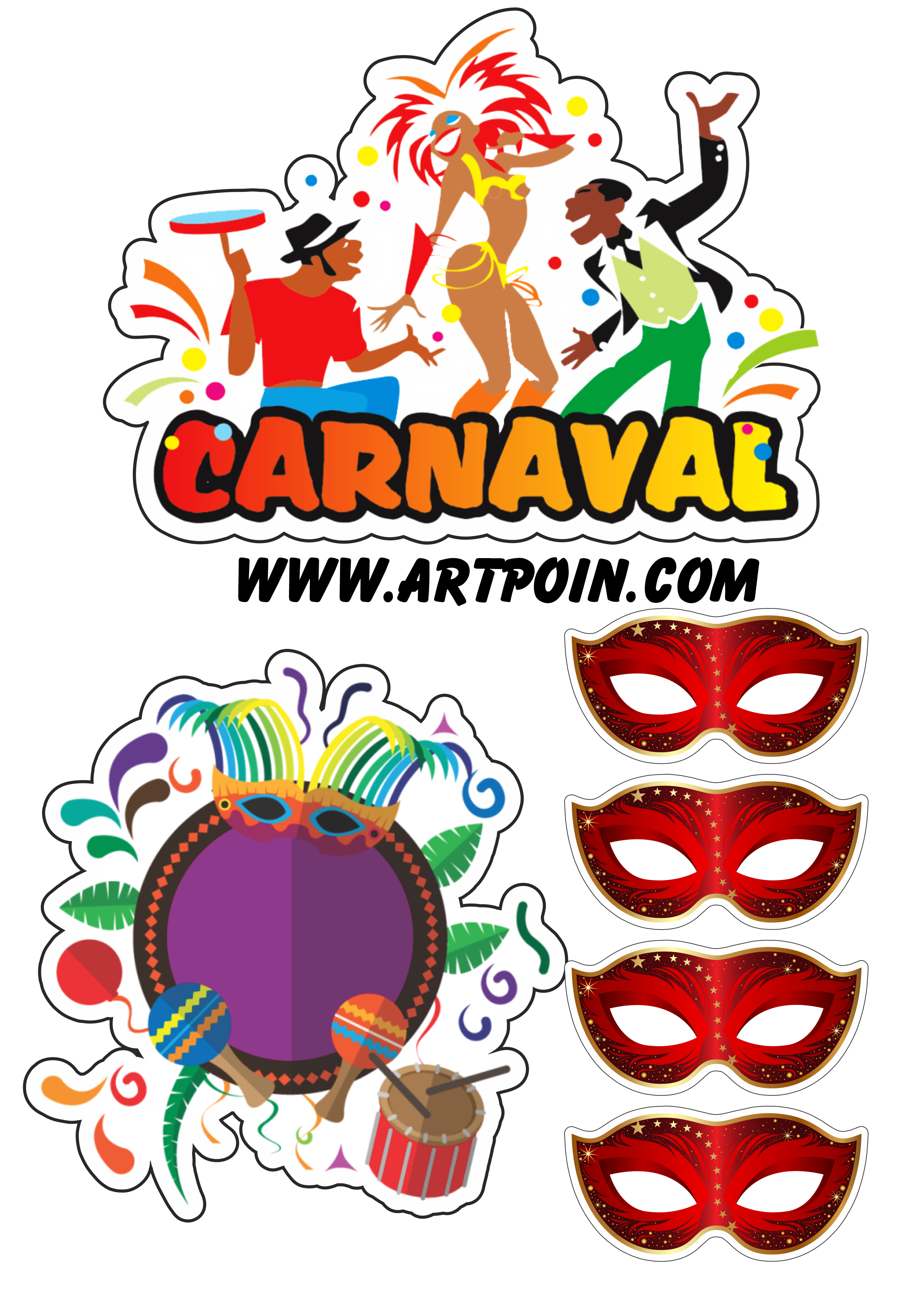 Carnaval carioca 2023 topo de bolo pronto para imprimir png