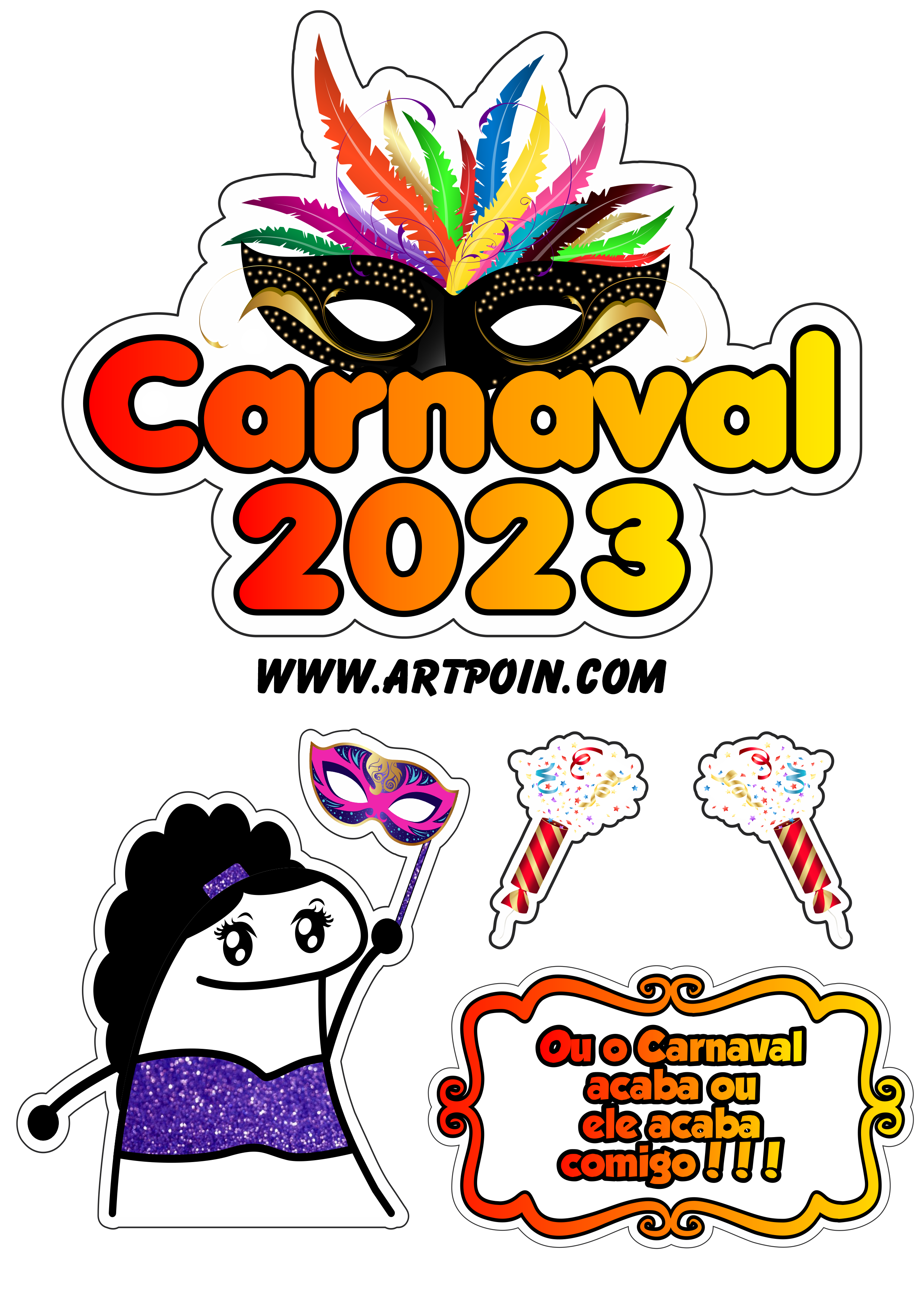 Carnaval 2023 decoração para a folia topo de bolo grátis flork of cows png