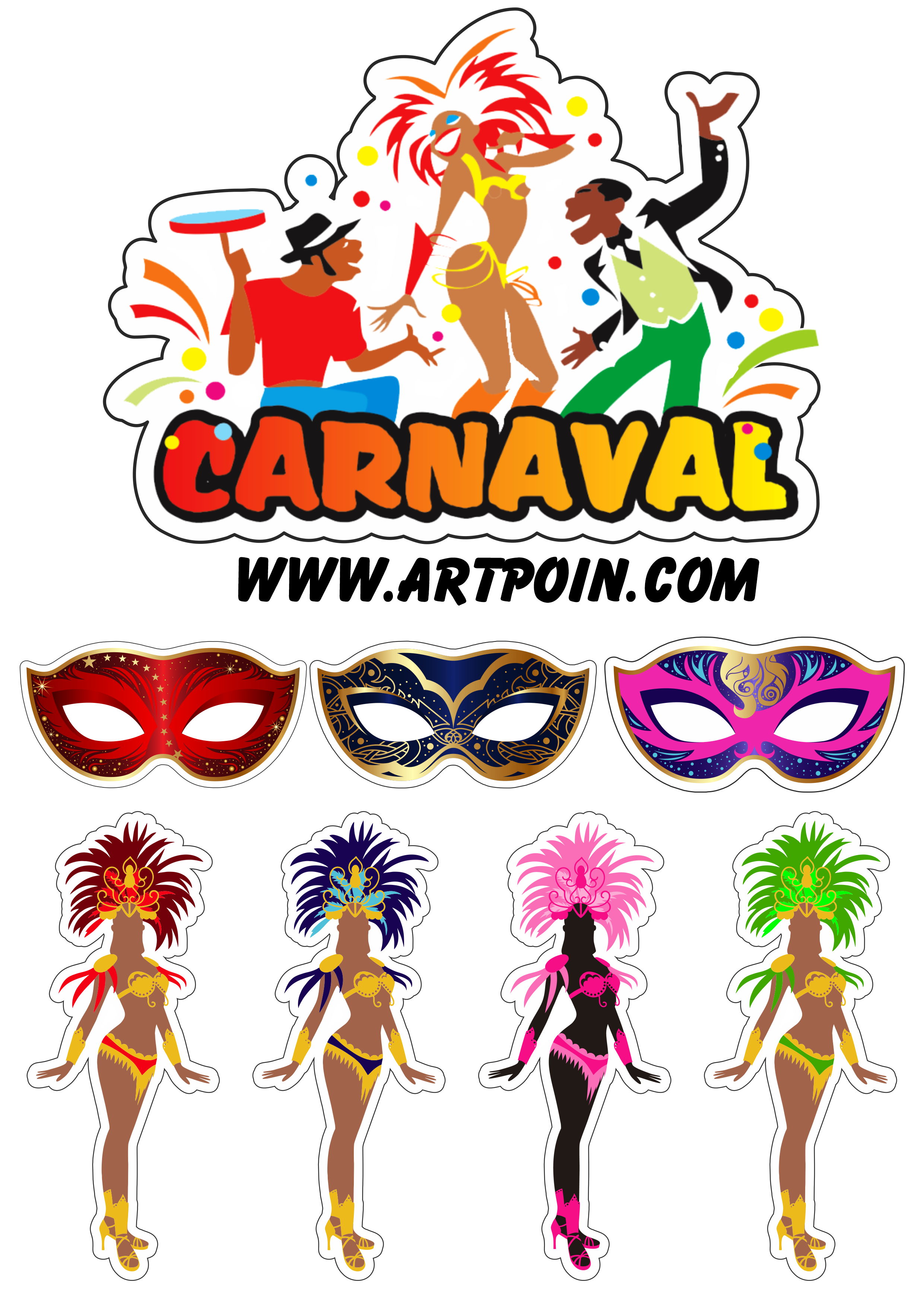 Topo de Bolo: Carnaval Mesversário Menina frevo - Papel Colorido