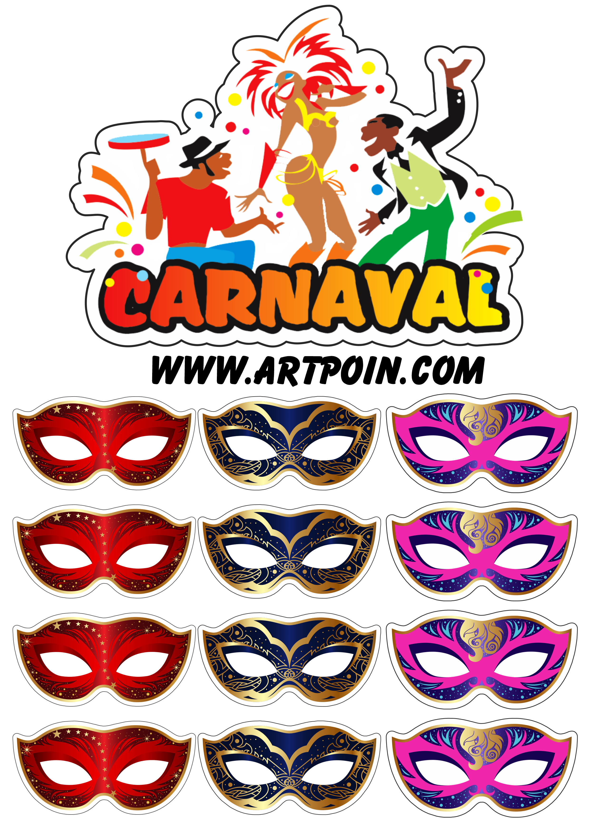 Carnaval carioca 2023 baile de máscaras topo de bolo pronto para imprimir e decorar png