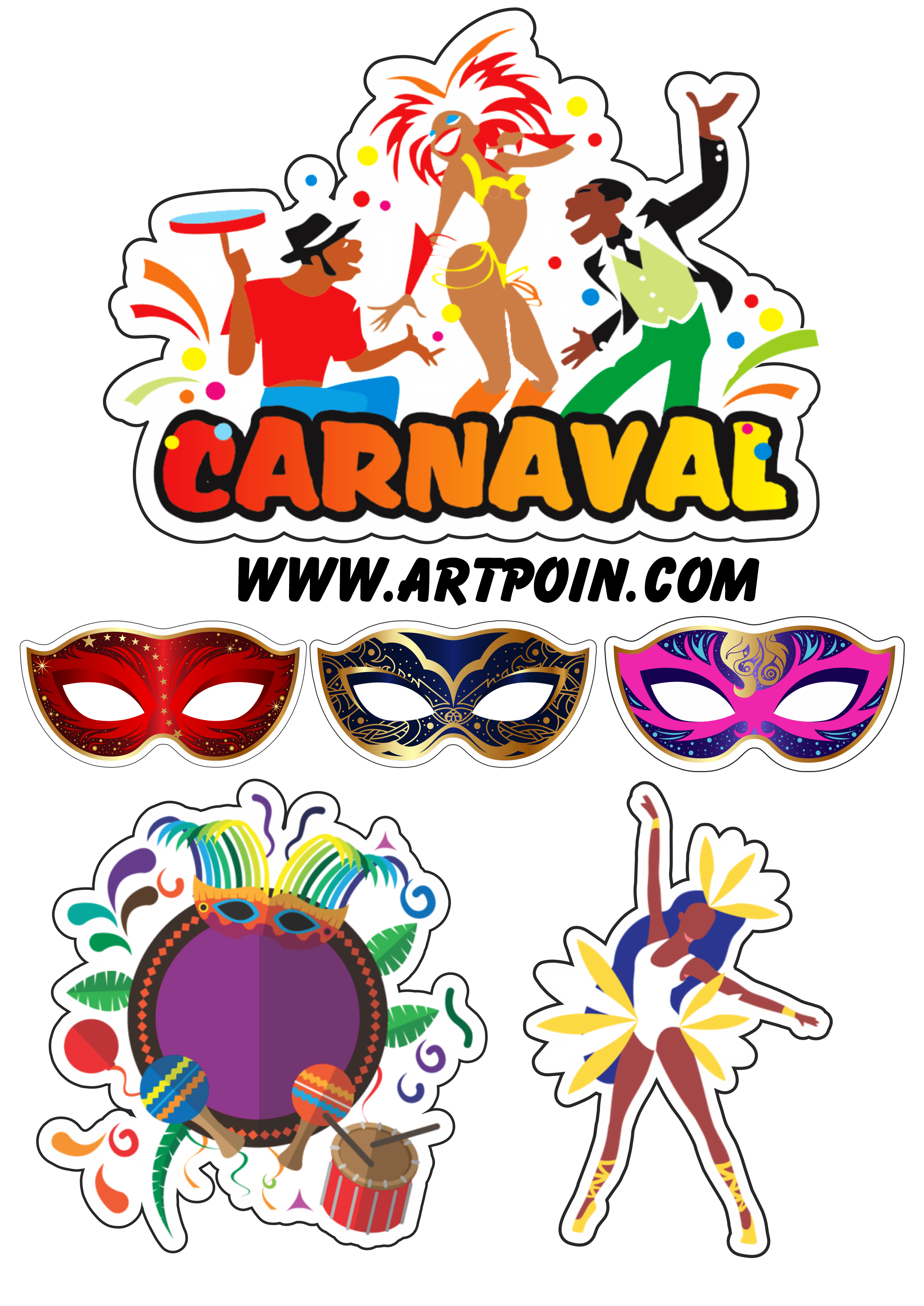 Carnaval carioca 2023 baile de máscaras topo de bolo pronto png