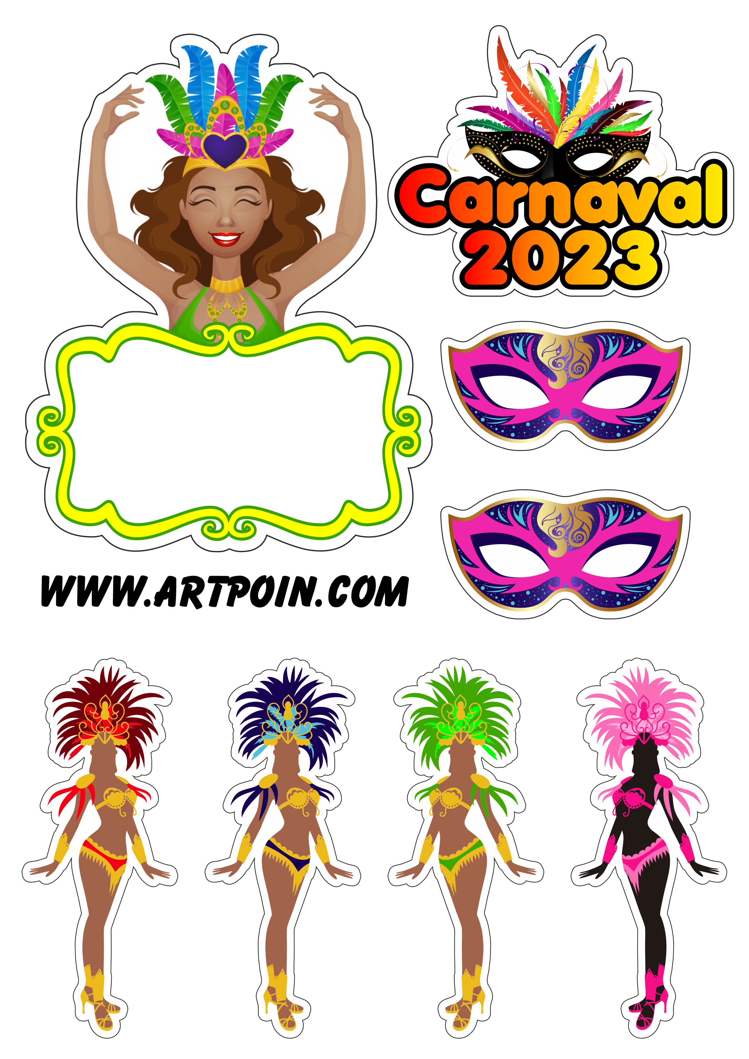 Carnaval carioca 2023 decoração para a folia topo de bolo grátis fazendo a nossa festa png