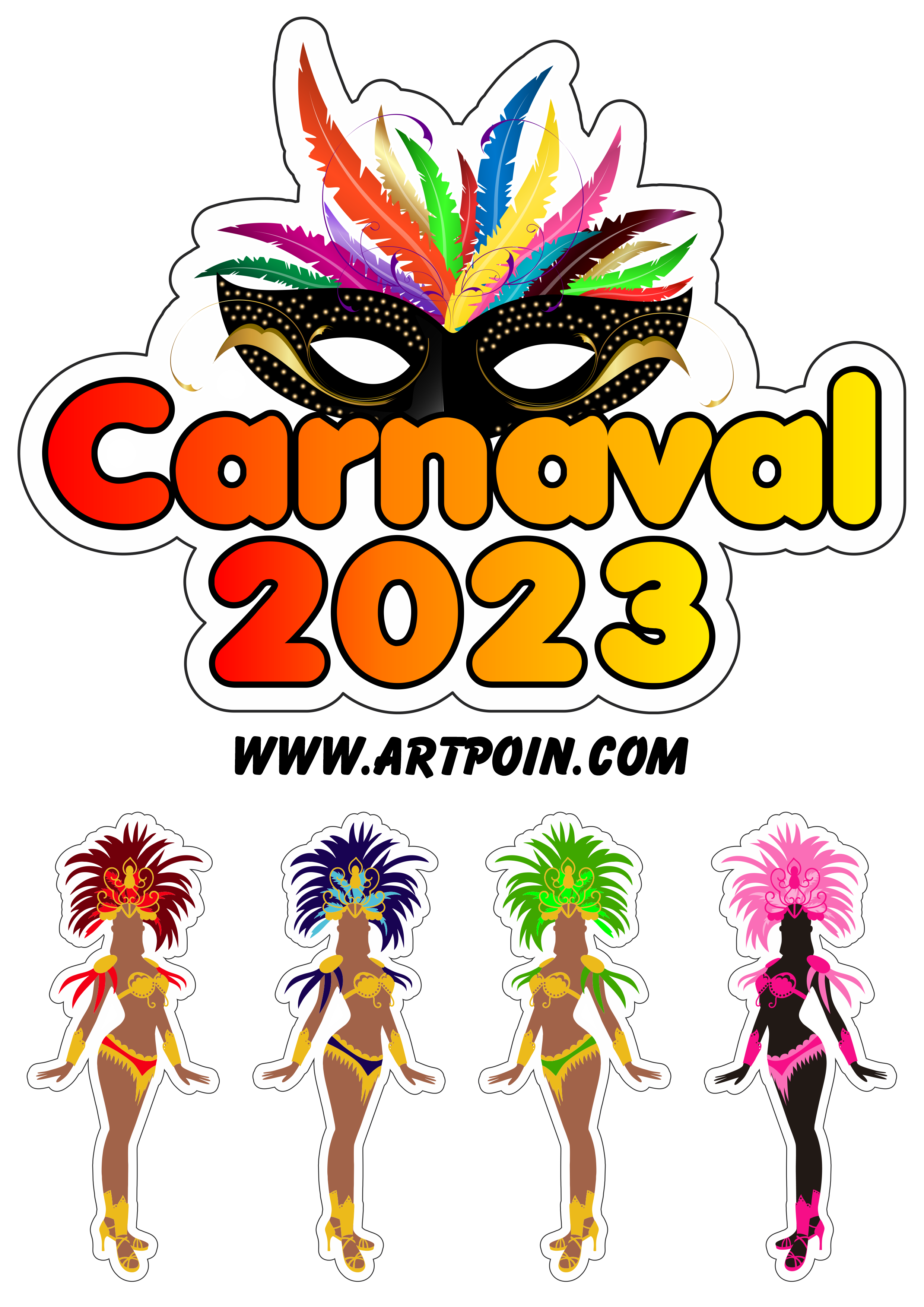 Carnaval 2023 decoração para a folia topo de bolo grátis fazendo a nossa festa png
