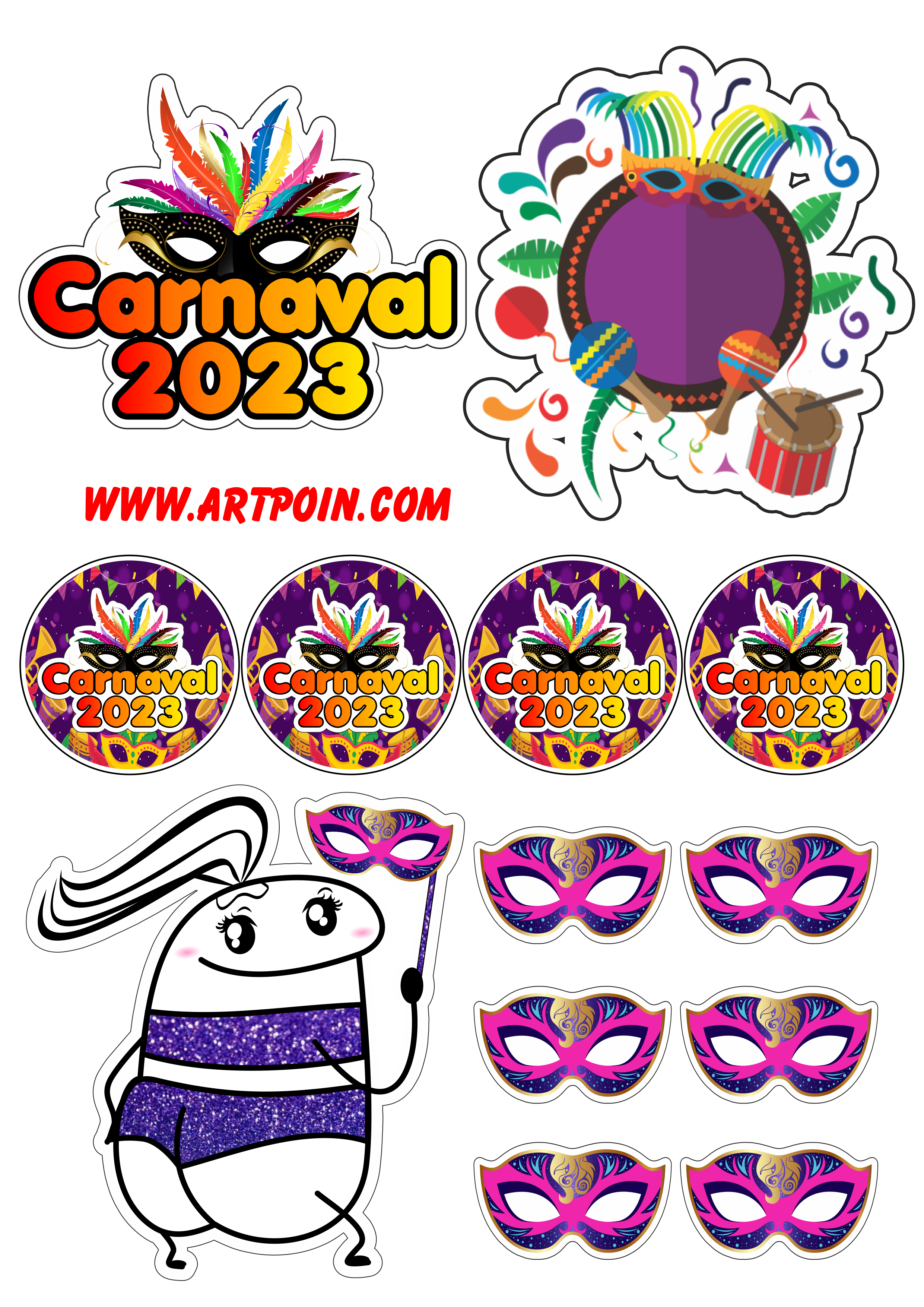 Topo de bolo engraçado baile de carnaval flork artigos para festa png