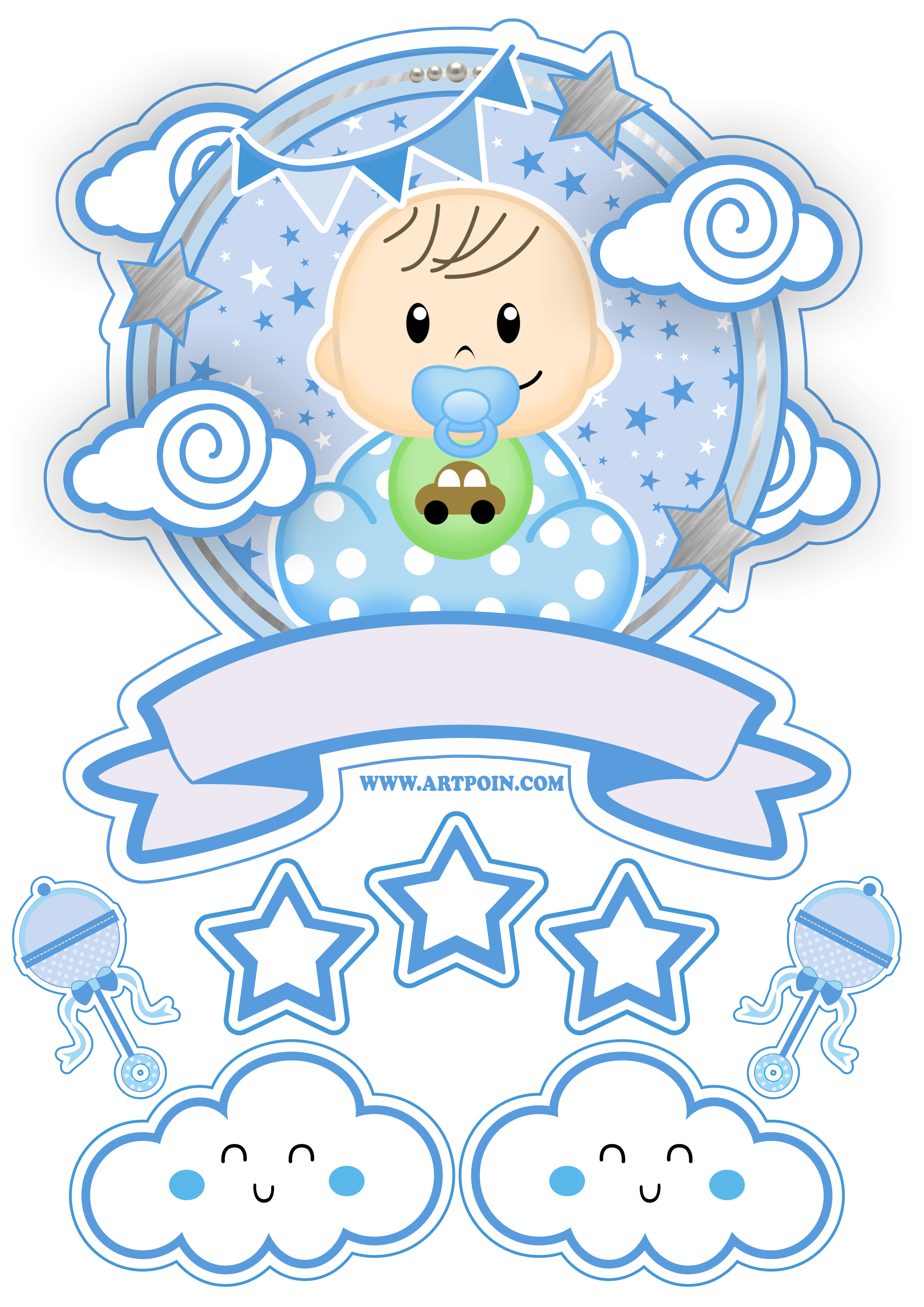 Topo de bolo bebezinho azul ideal para decoração de festas mesversário grátis png